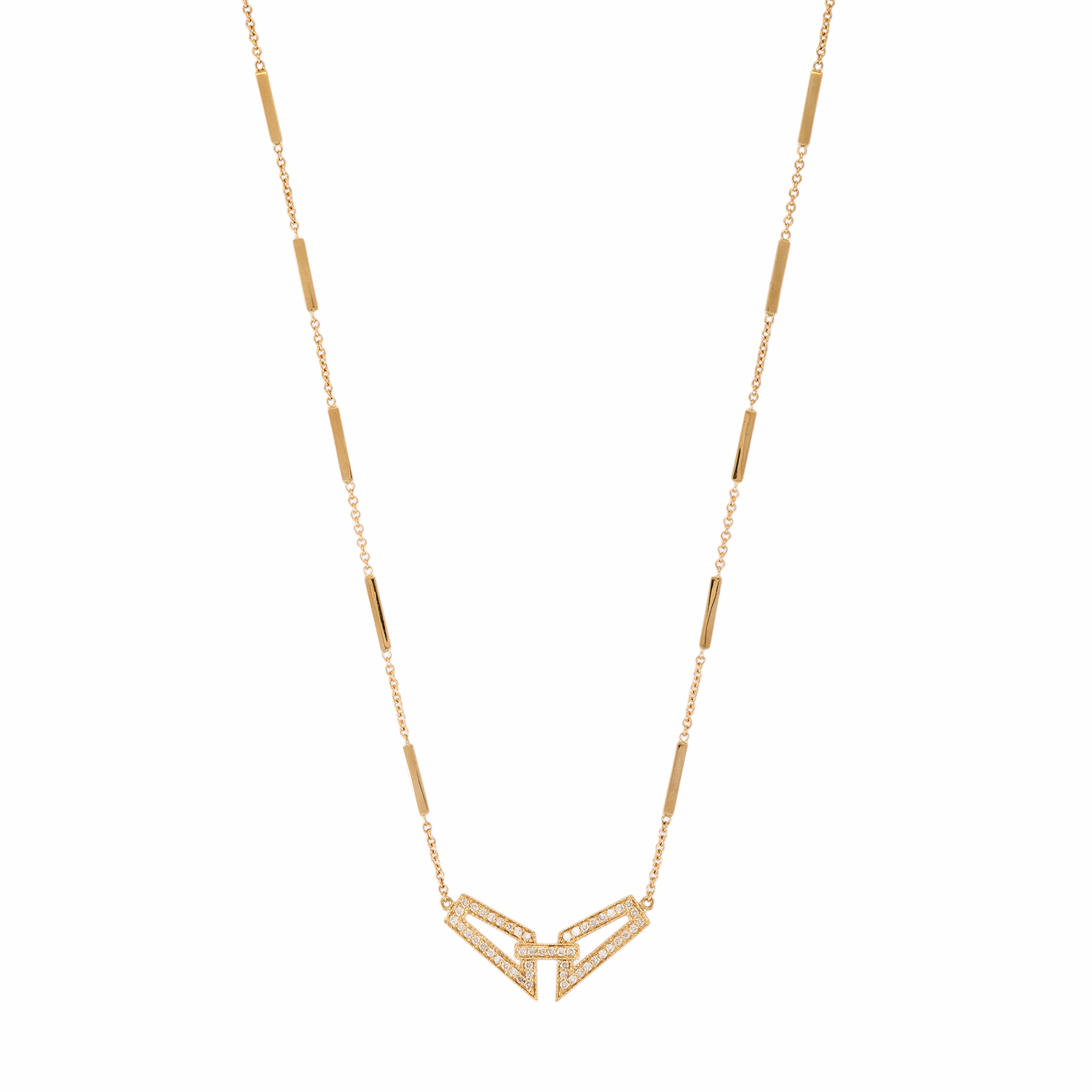 Pave Diamond Geometric Smooth Bar Necklace