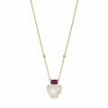 Pink Tourmaline Bezel + Moonstone Trillion Necklace