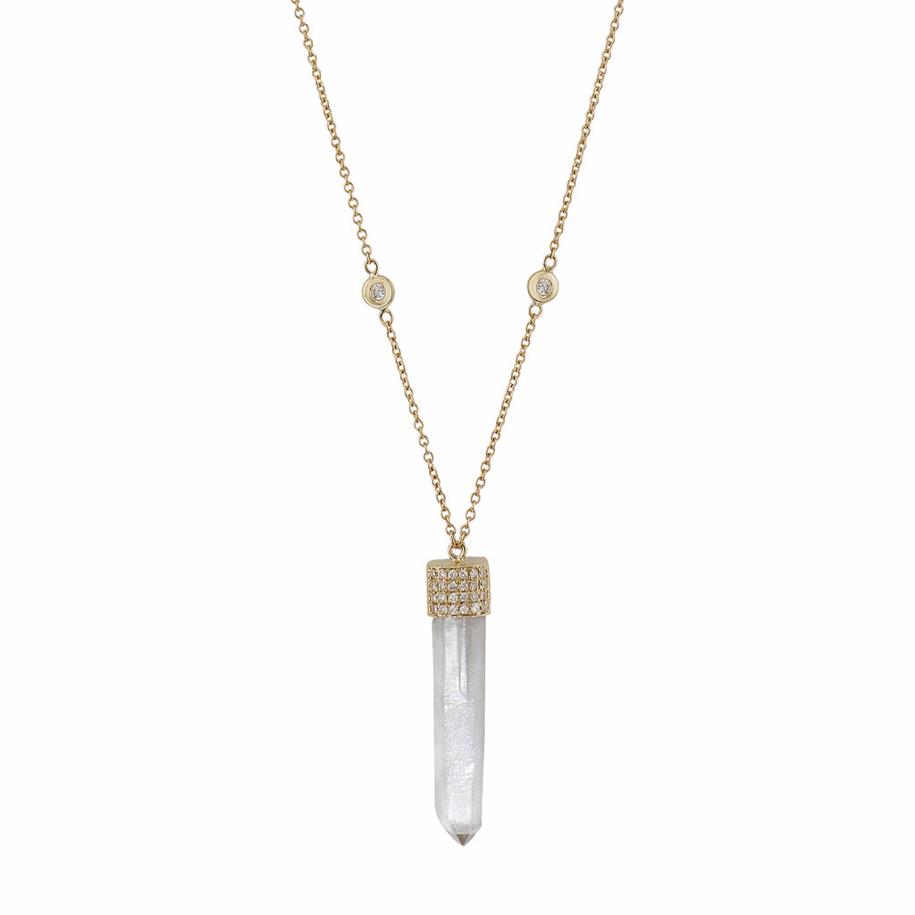 Pave Diamond Quartz Crystal Bar Necklace