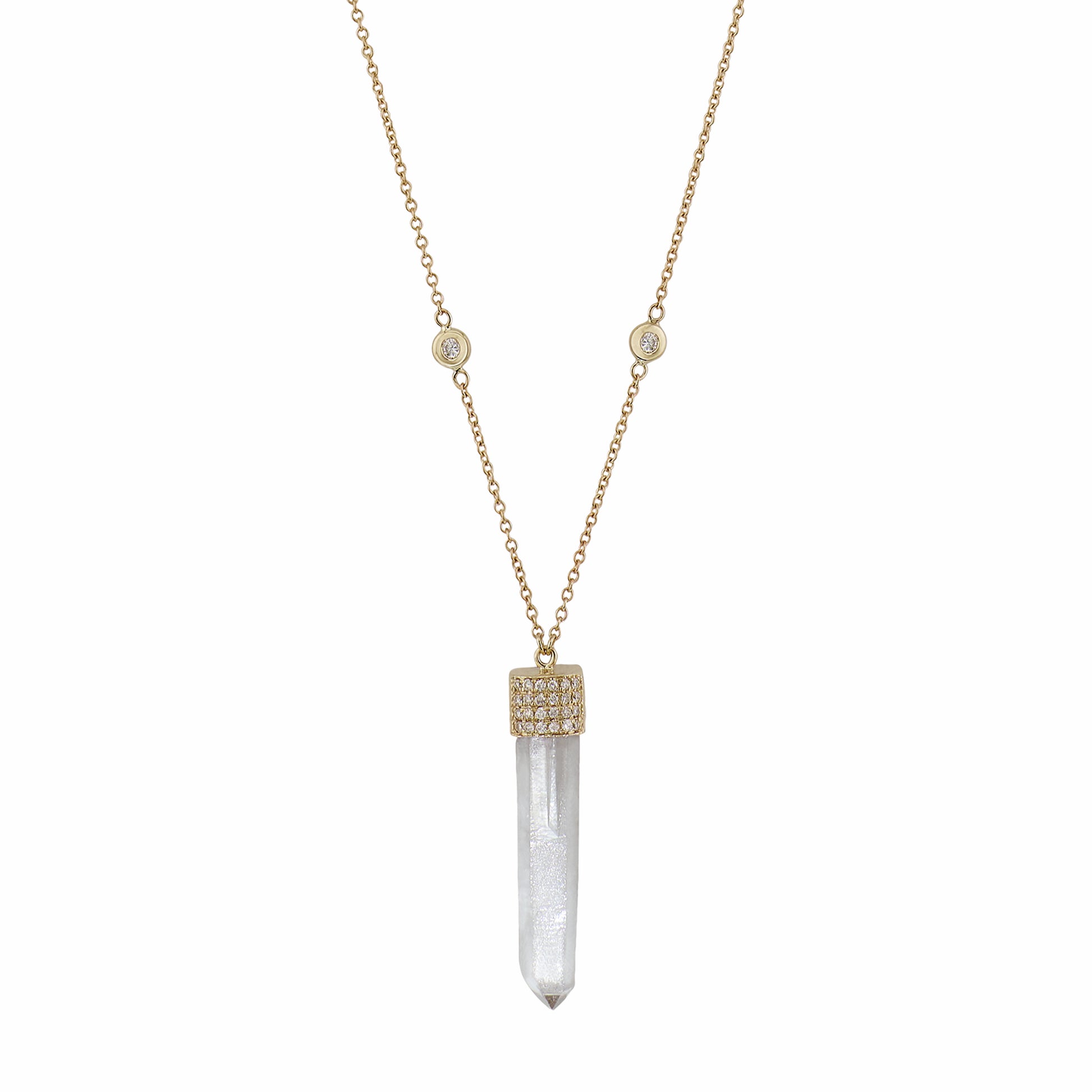 Pave Diamond Quartz Crystal Bar Necklace
