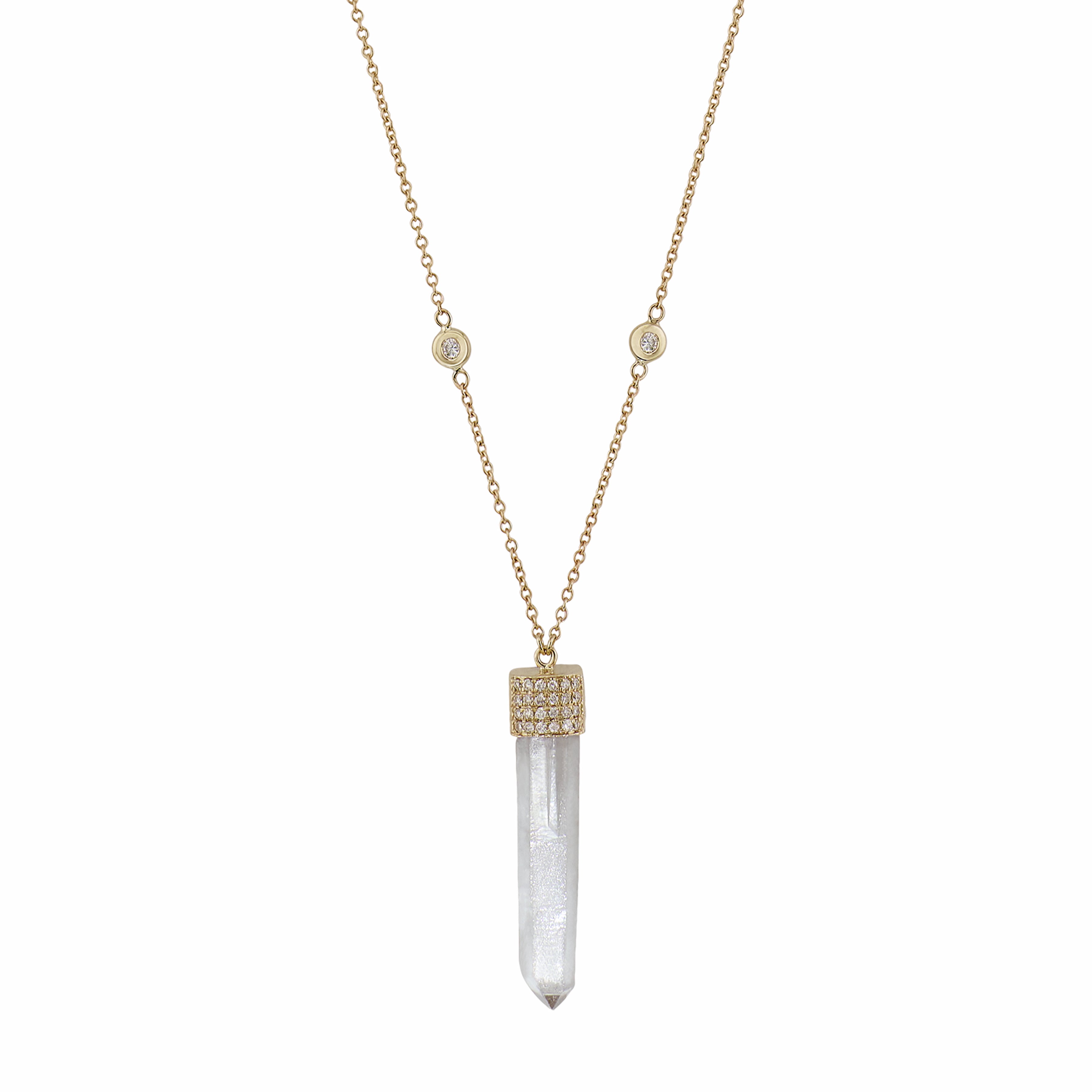 Pave Diamond Quartz Crystal Bar Necklace