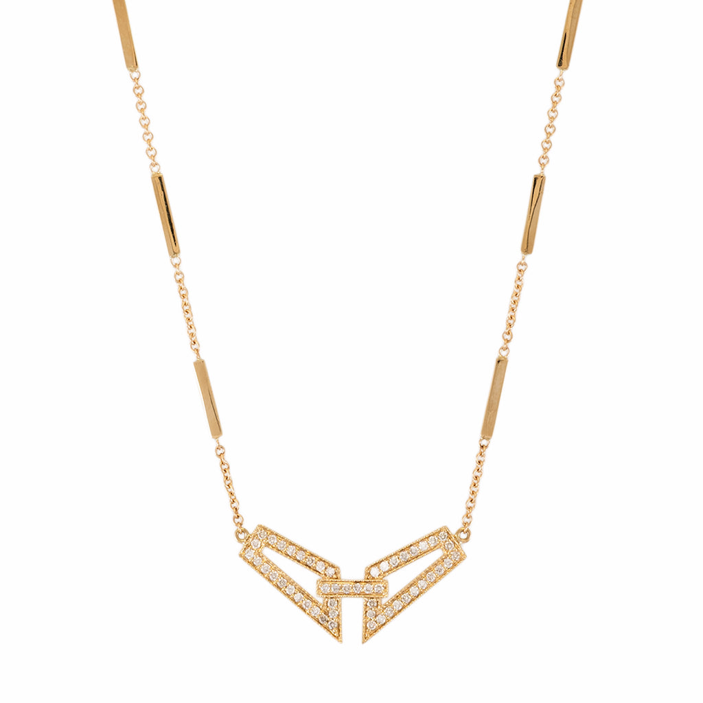 Pave Diamond Geometric Smooth Bar Necklace