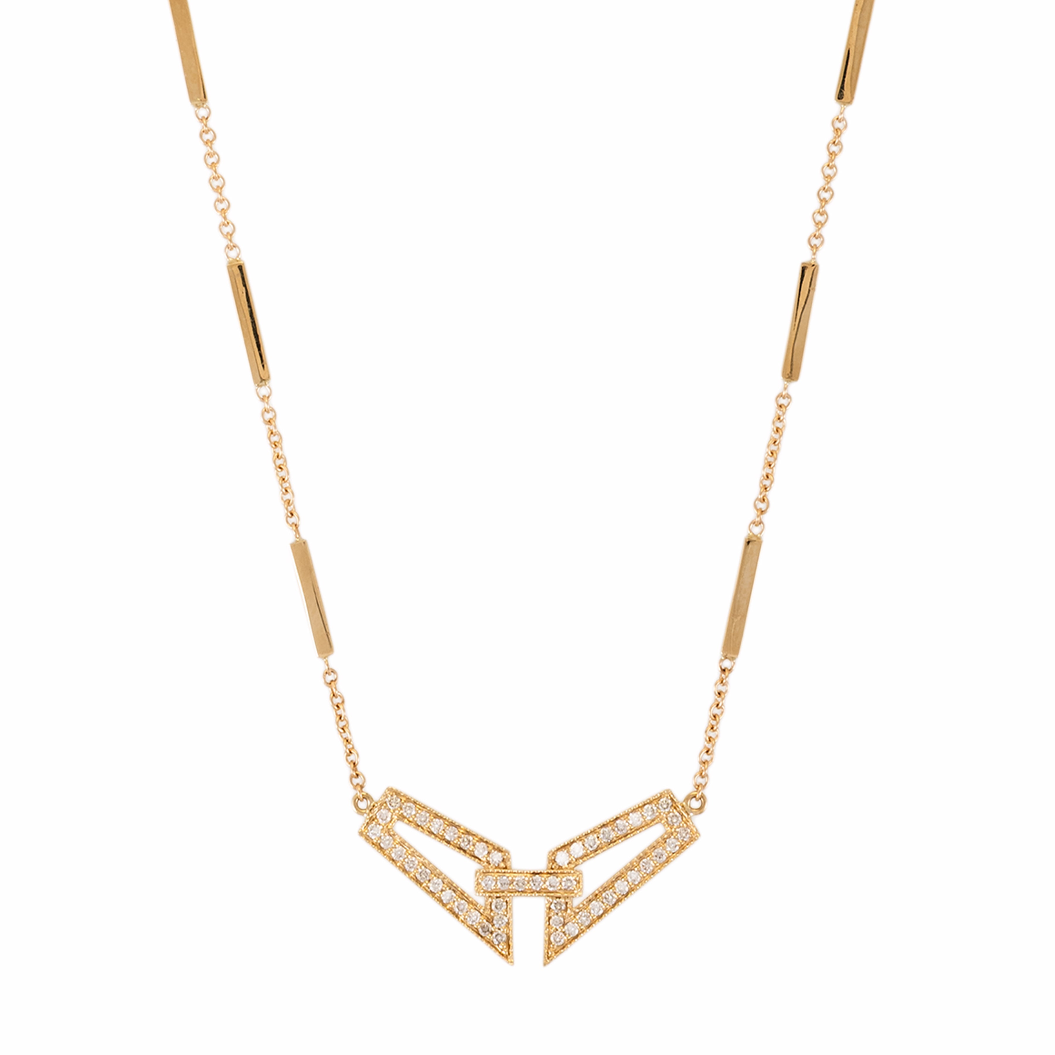 Pave Diamond Geometric Smooth Bar Necklace