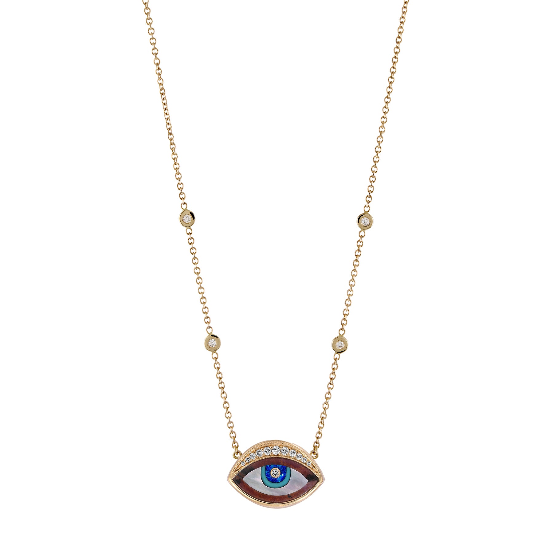 Pave Marquise Gemstone Inlay Eye Necklace