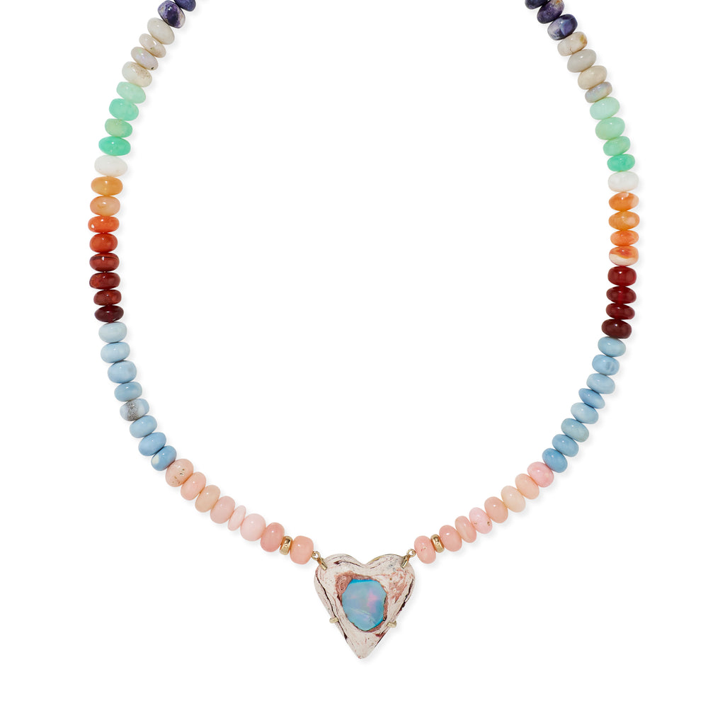 Opal Heart Pendant Multi Opal Beaded Necklace