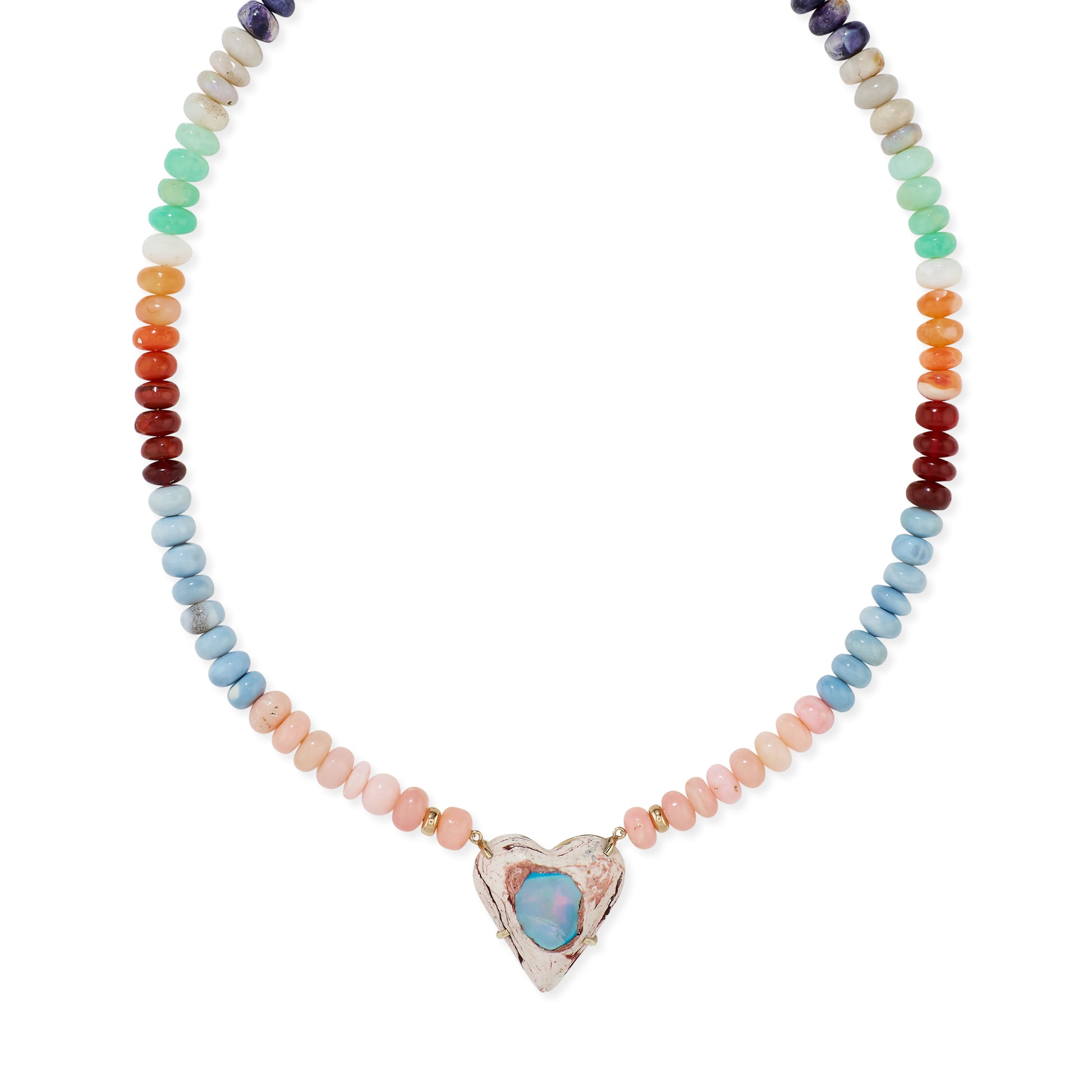 Opal Heart Pendant Multi Opal Beaded Necklace