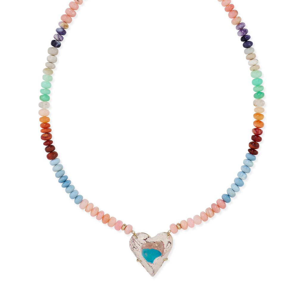 Opal Heart Pendant Multi Opal Beaded Necklace
