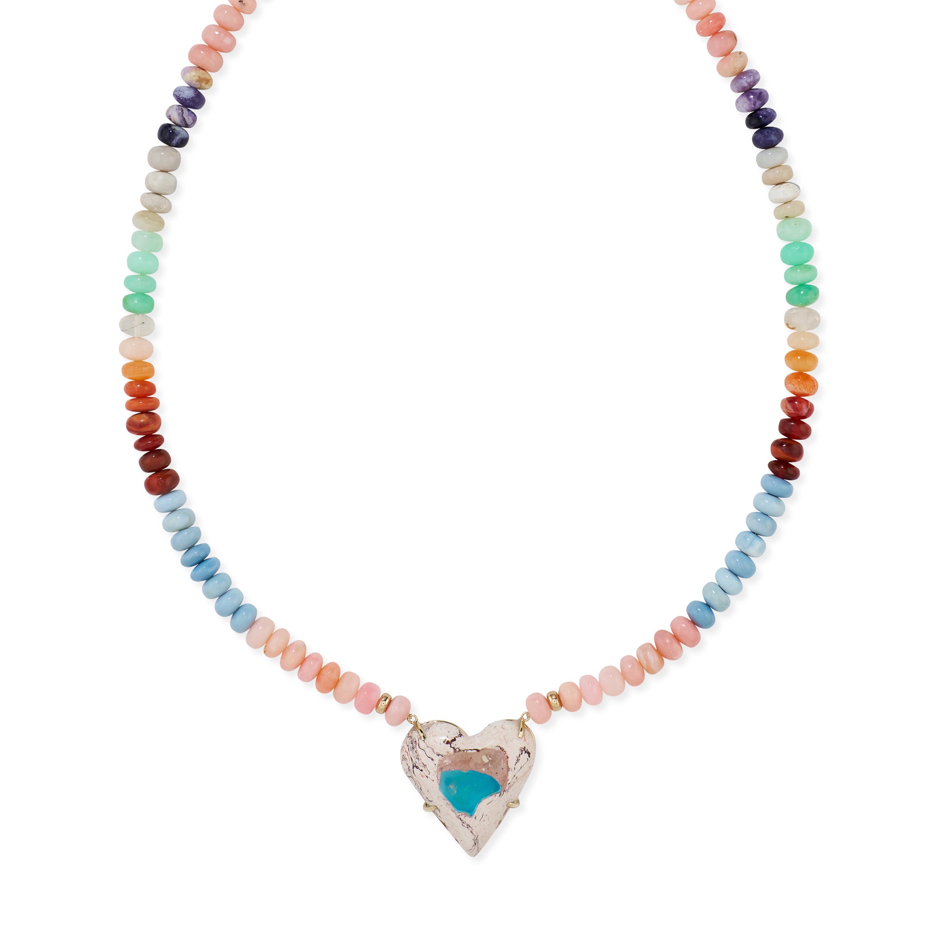 Opal Heart Pendant Multi Opal Beaded Necklace
