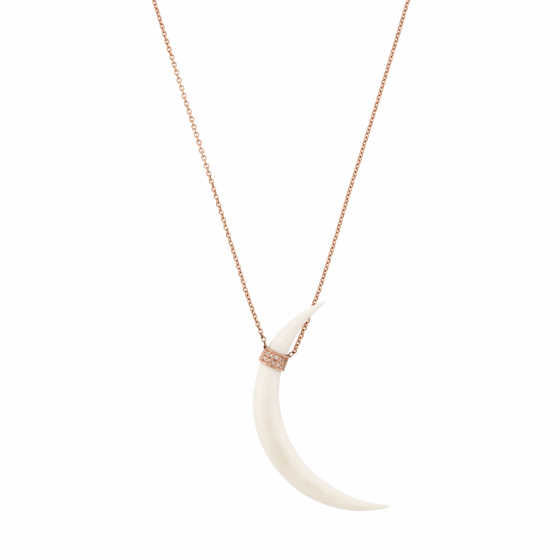 Pave Wide Bone Double Horn Necklace