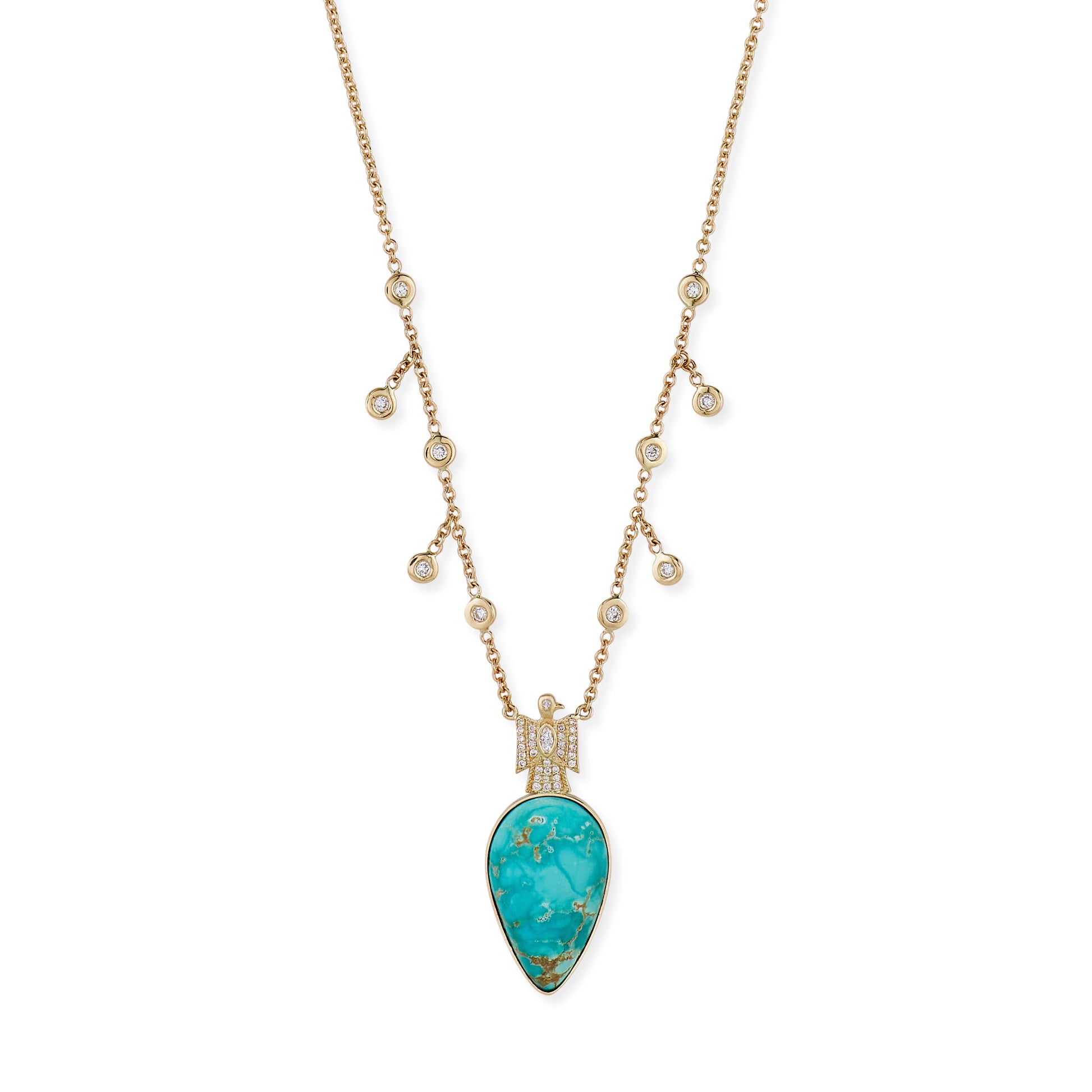 Marquise Diamond Thunderbird Turquoise Teardrop Diamond Shaker Necklace