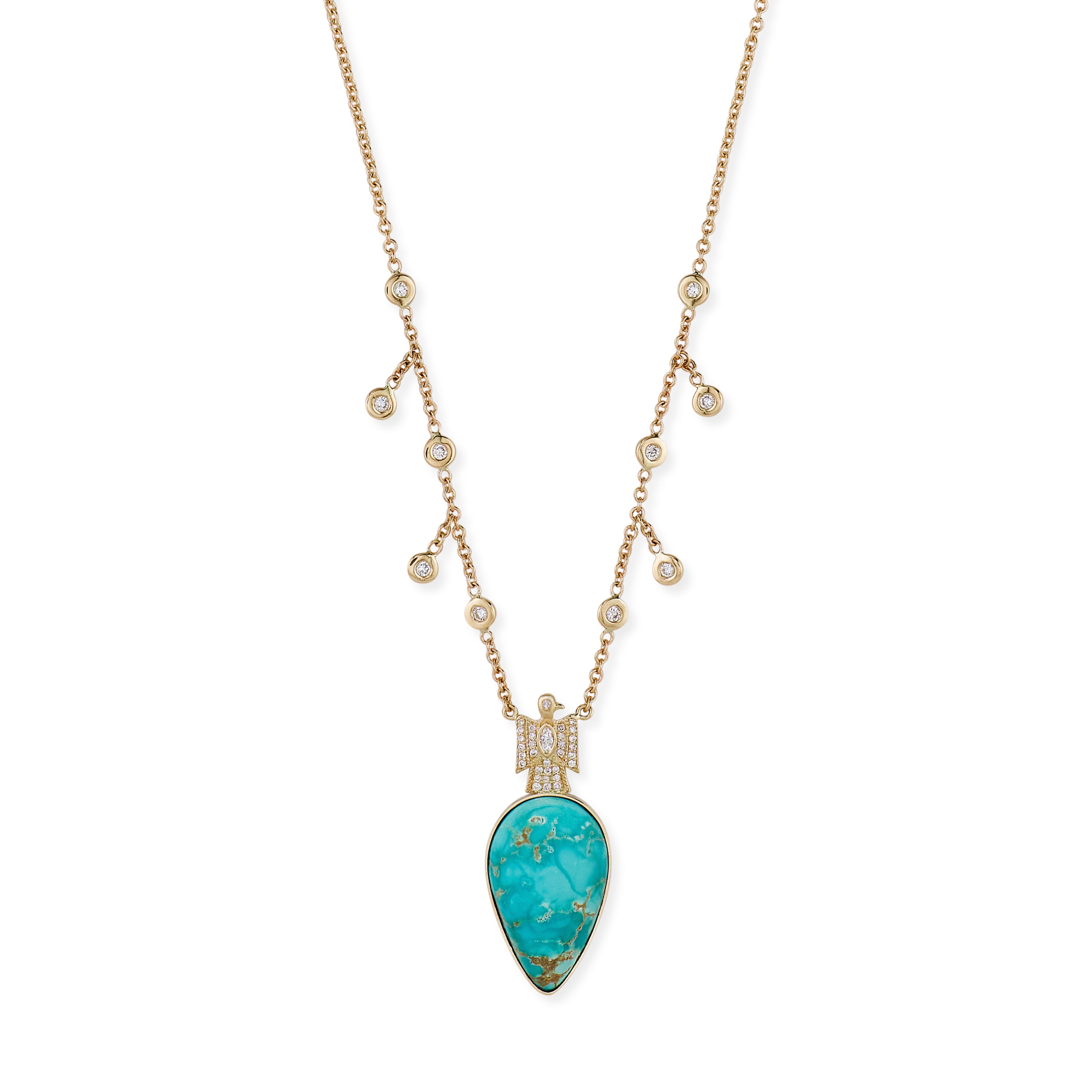 Marquise Diamond Thunderbird Turquoise Teardrop Diamond Shaker Necklace
