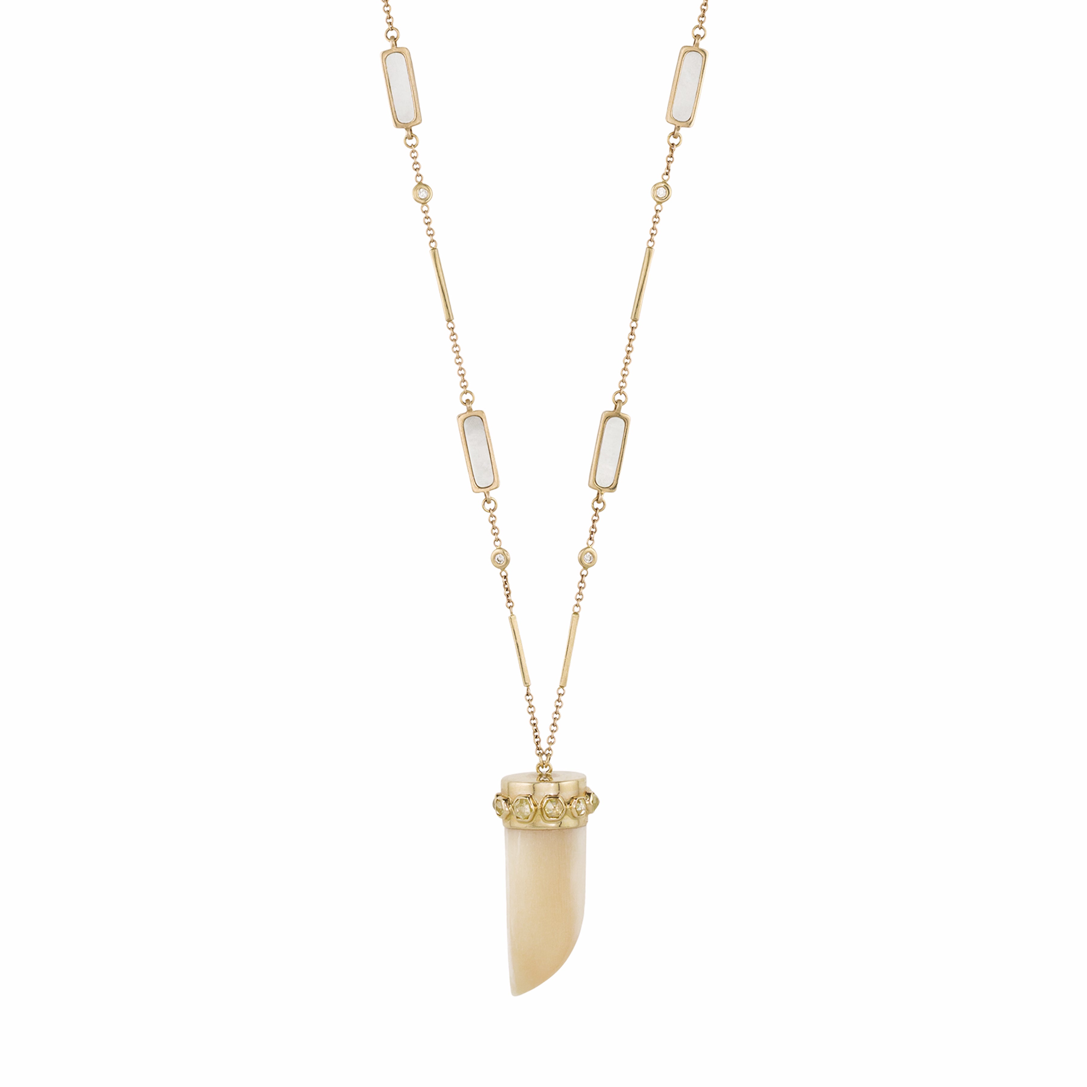 10 Rose Cut Diamond Bone Tusk Horn Inlay Necklace