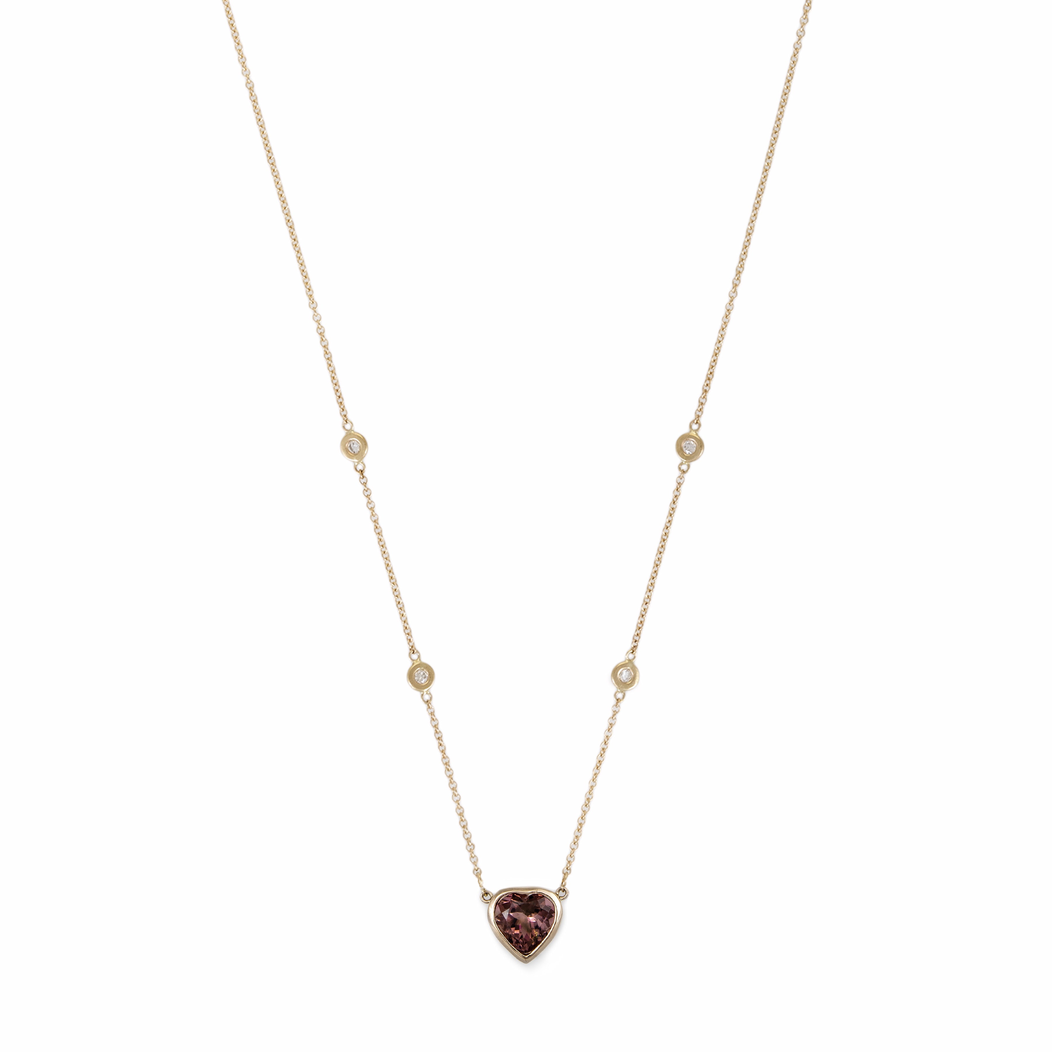 Pink Purple Tourmaline Heart Diamond Necklace