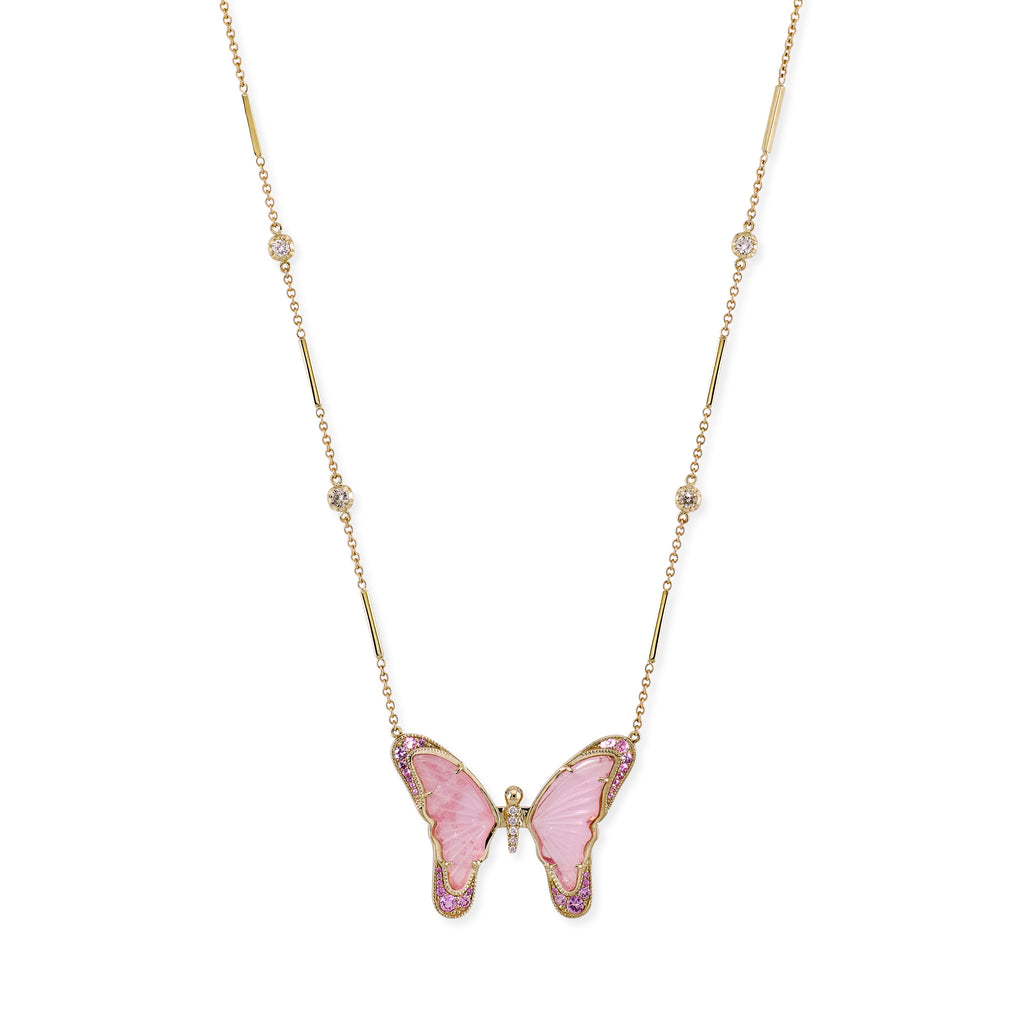 Pink Sapphire and Pink Tourmaline Pave Center Butterfly Necklace