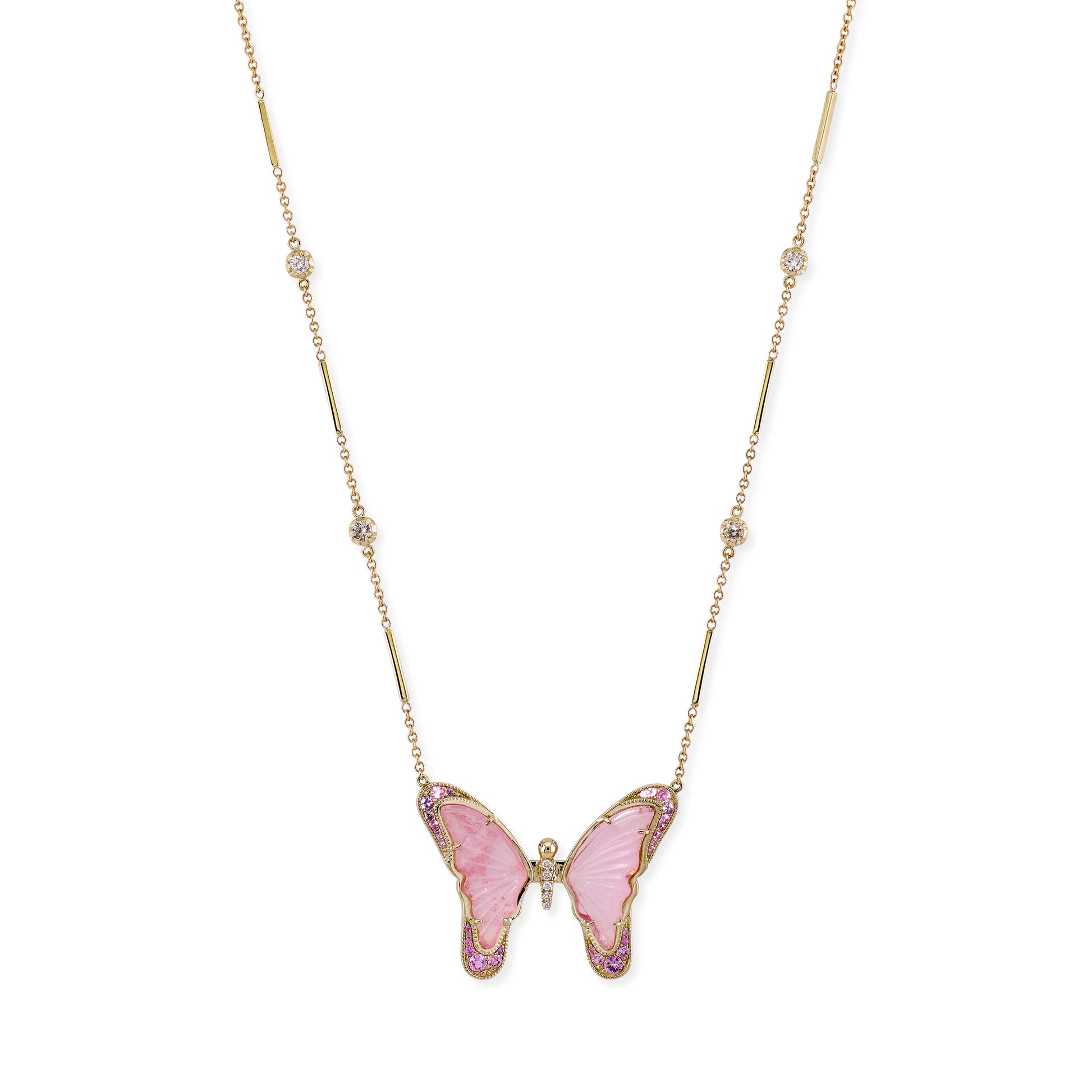 Pink Sapphire and Pink Tourmaline Pave Center Butterfly Necklace