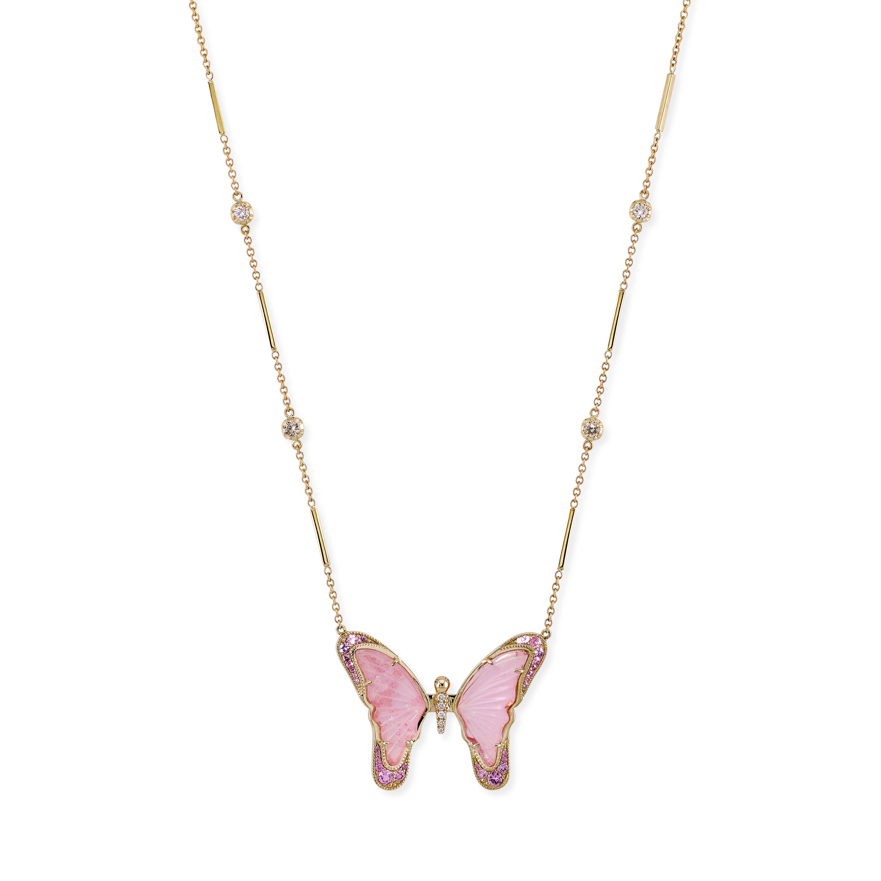 Pink Sapphire and Pink Tourmaline Pave Center Butterfly Necklace
