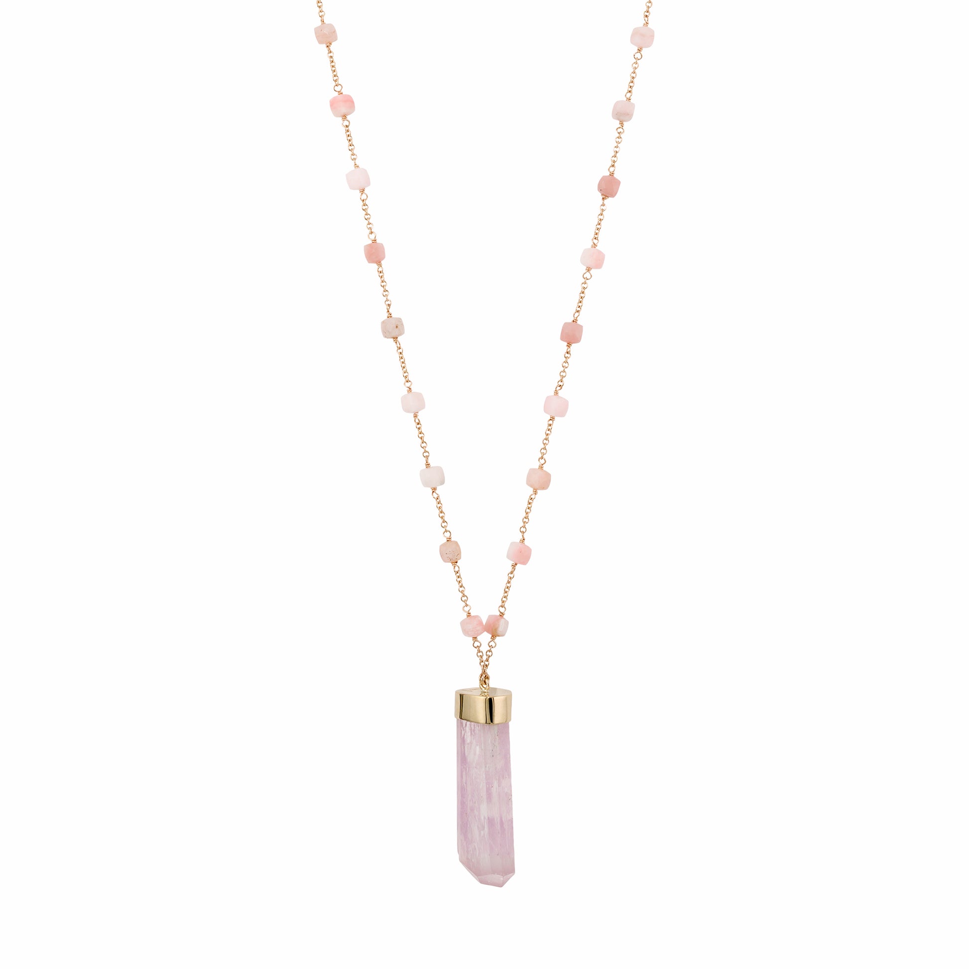 Kunzite Crystal Opal Beaded Chain Necklace