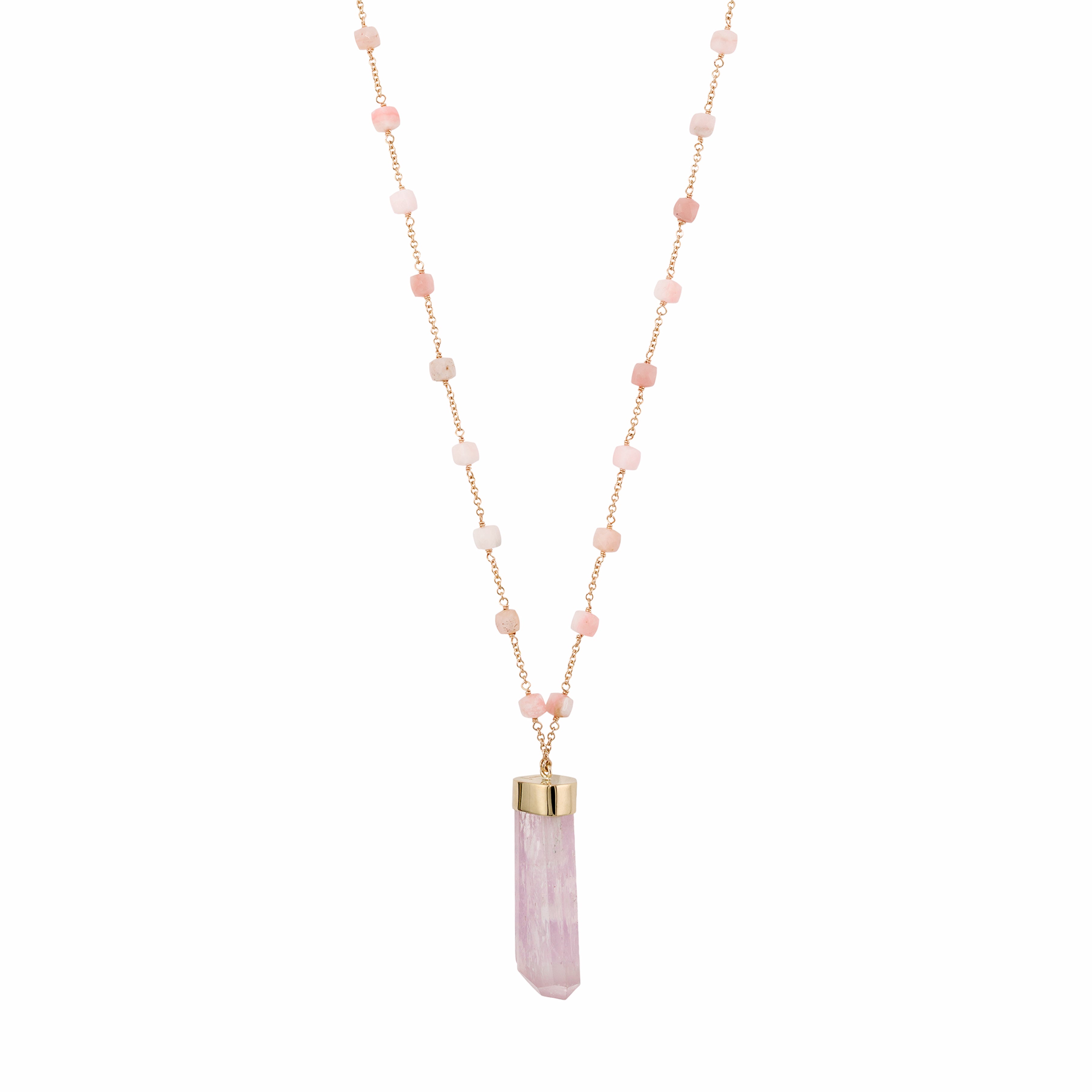 Kunzite Crystal Opal Beaded Chain Necklace