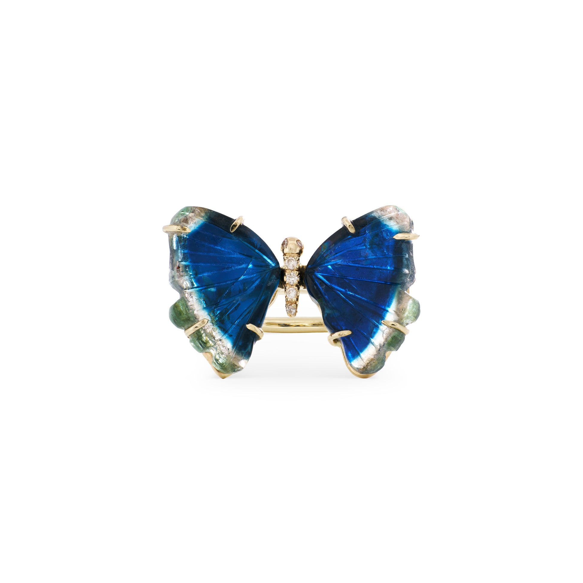 Blue Tourmaline Pave Center Butterfly Ring