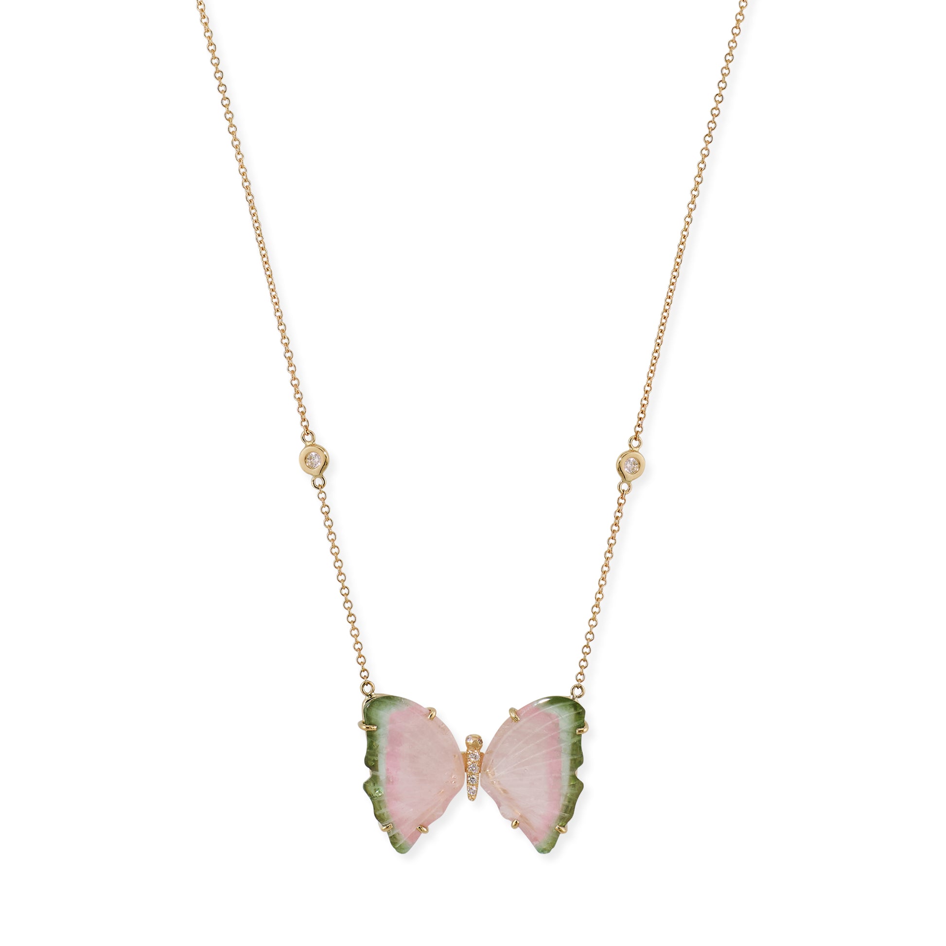 Watermelon Tourmaline Pave Center Butterfly Necklace