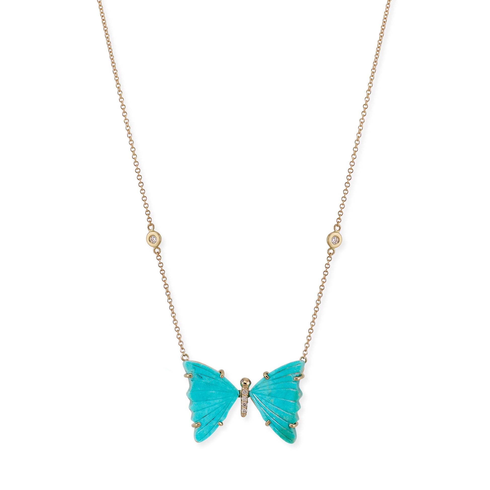 Turquoise Pave Center Butterfly Necklace