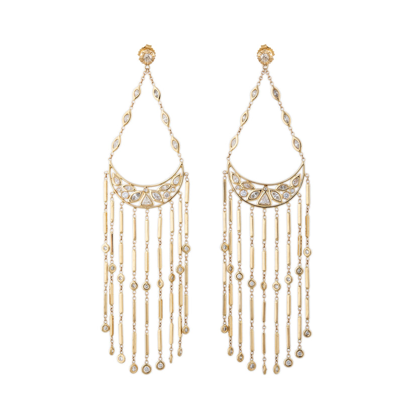 SOPHIA DIAMOND + MULTI SHAPE DIAMOND CRESCENT SMOOTH BAR CHANDELIER EARRINGS