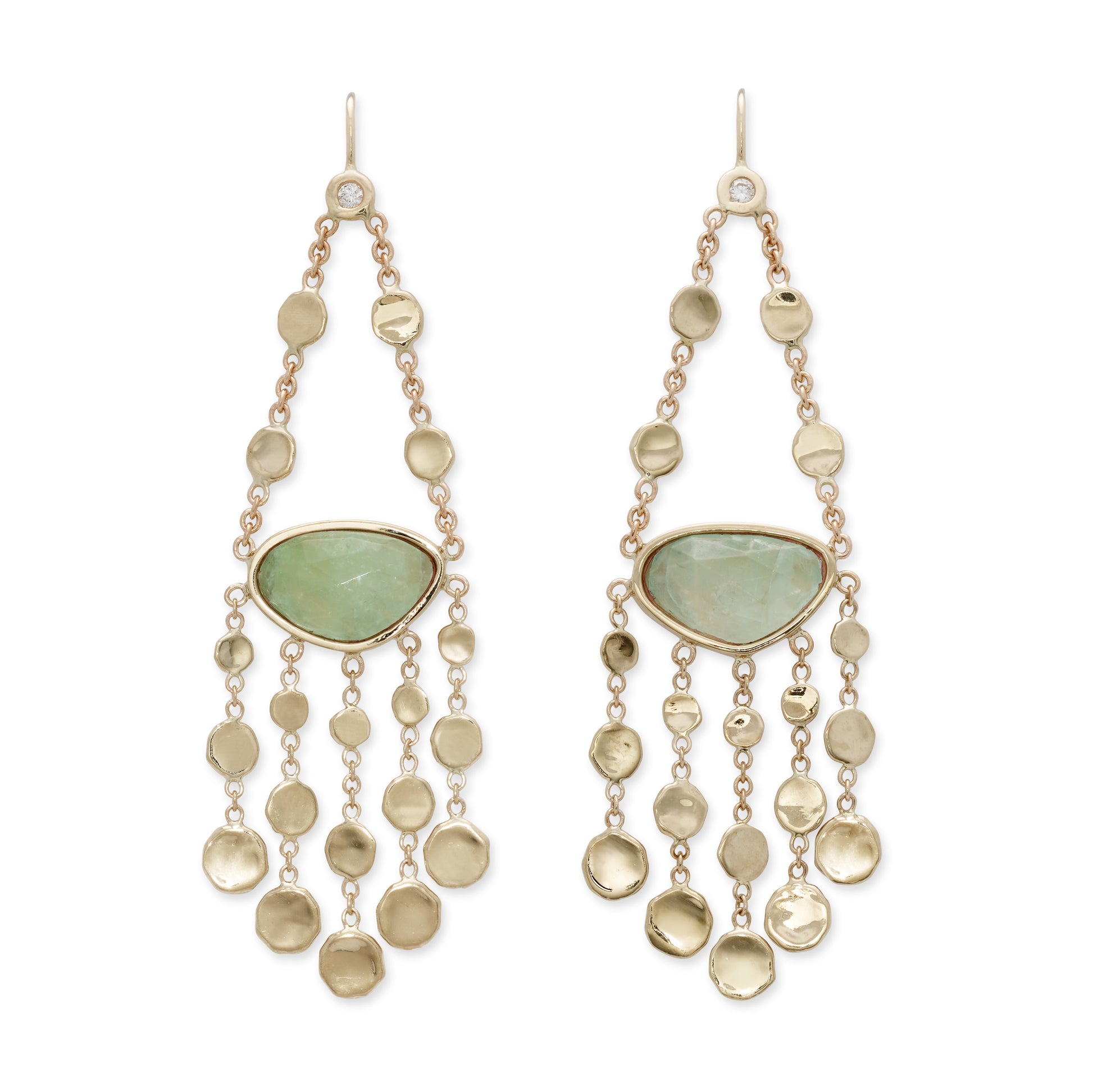 Chalcedony Graduated Hammered Disc Earrings