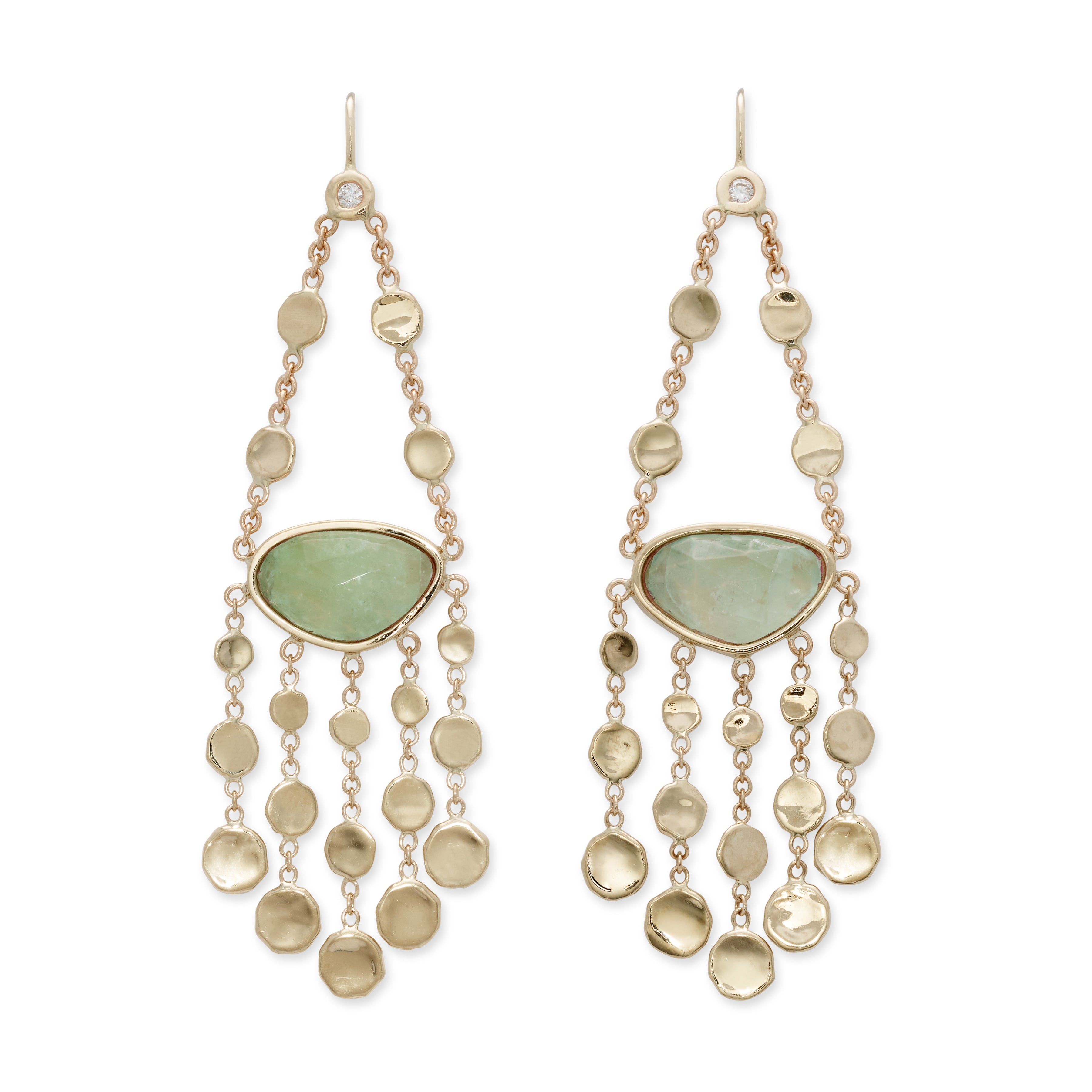 Chalcedony Graduated Hammered Disc Earrings