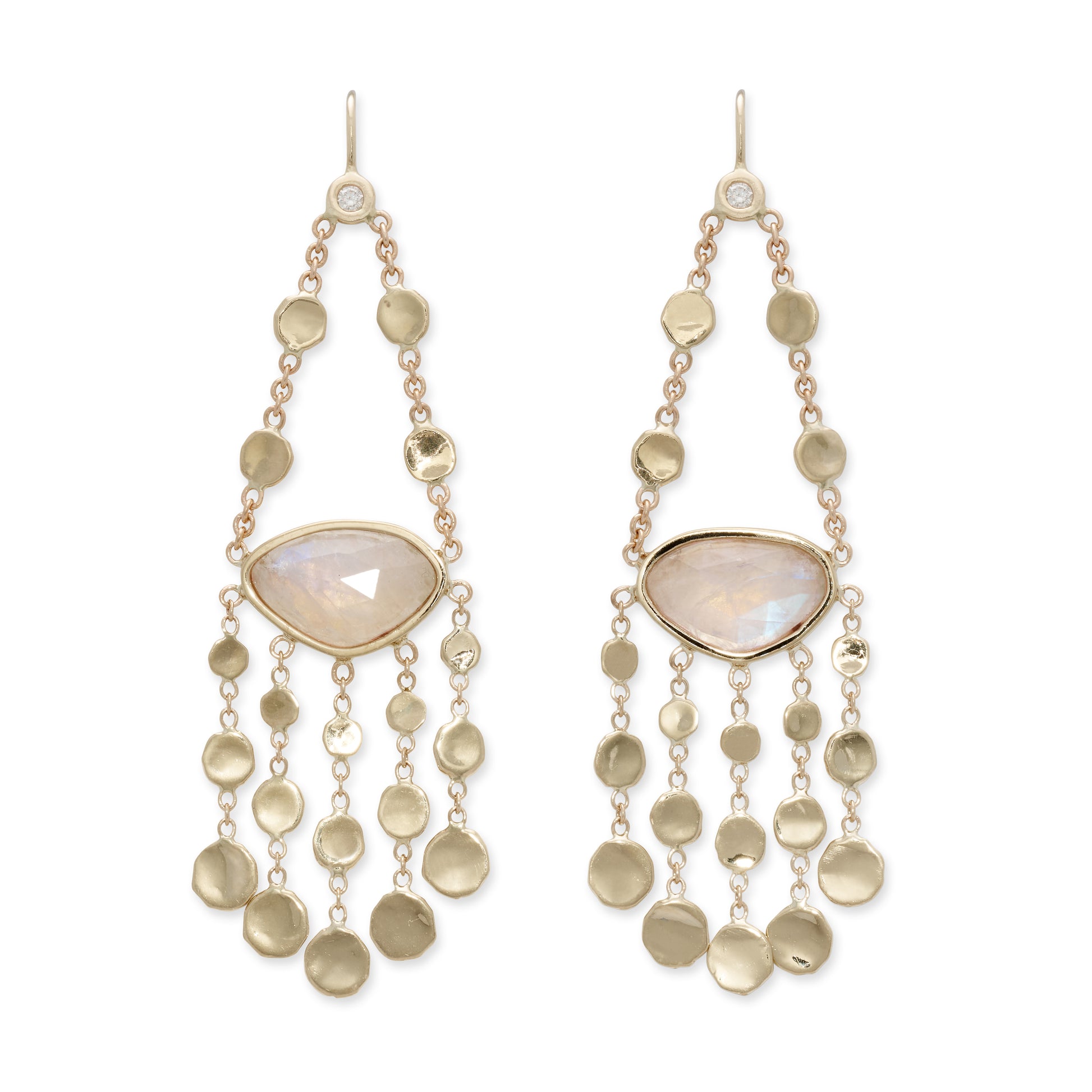 Moonstone Graduated Hammered Disc Earrings