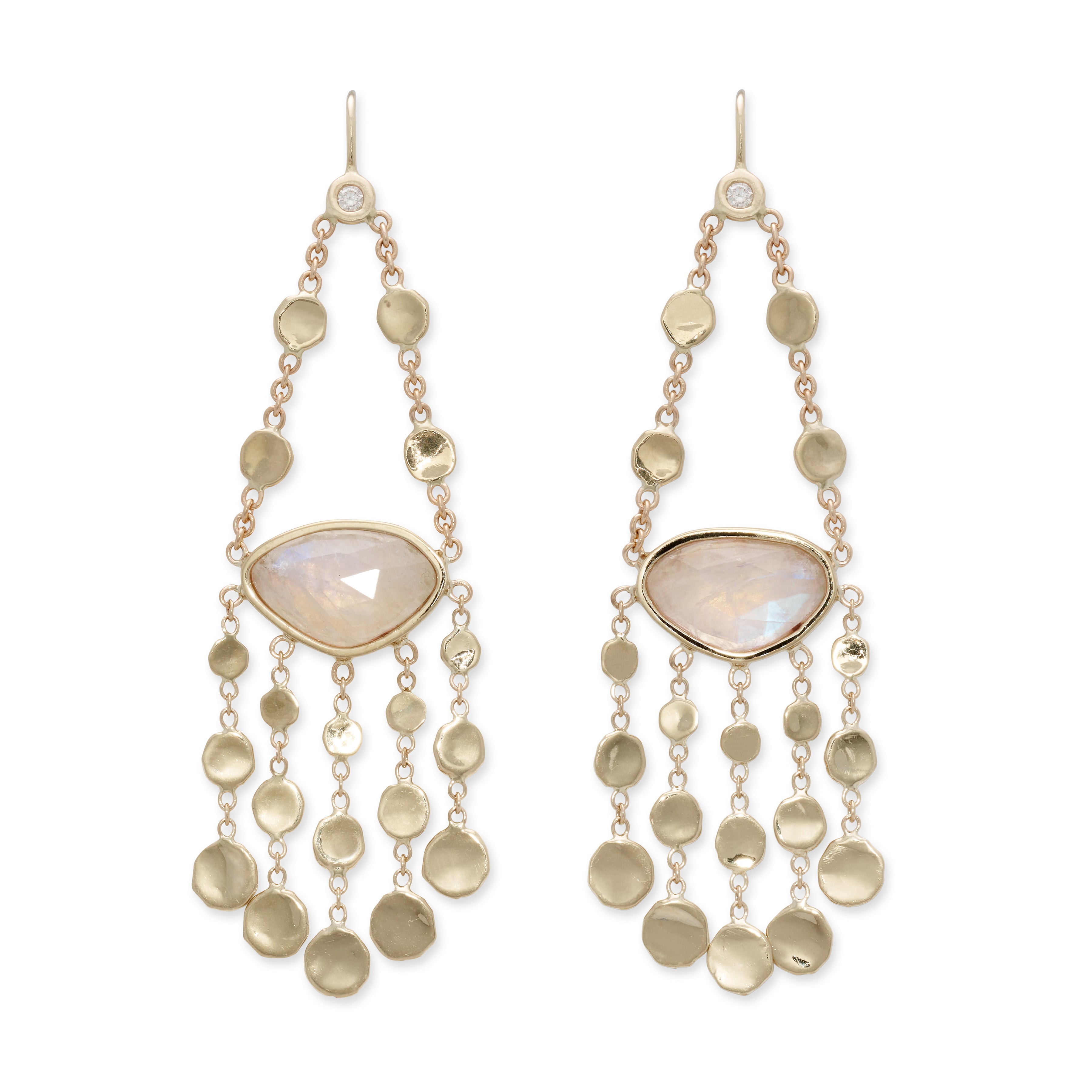 Moonstone Graduated Hammered Disc Earrings