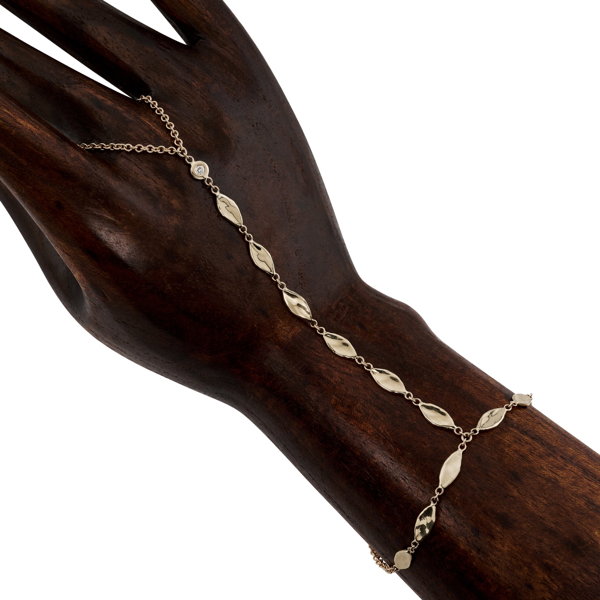 1 Diamond + Hammered Marquise Finger Bracelet