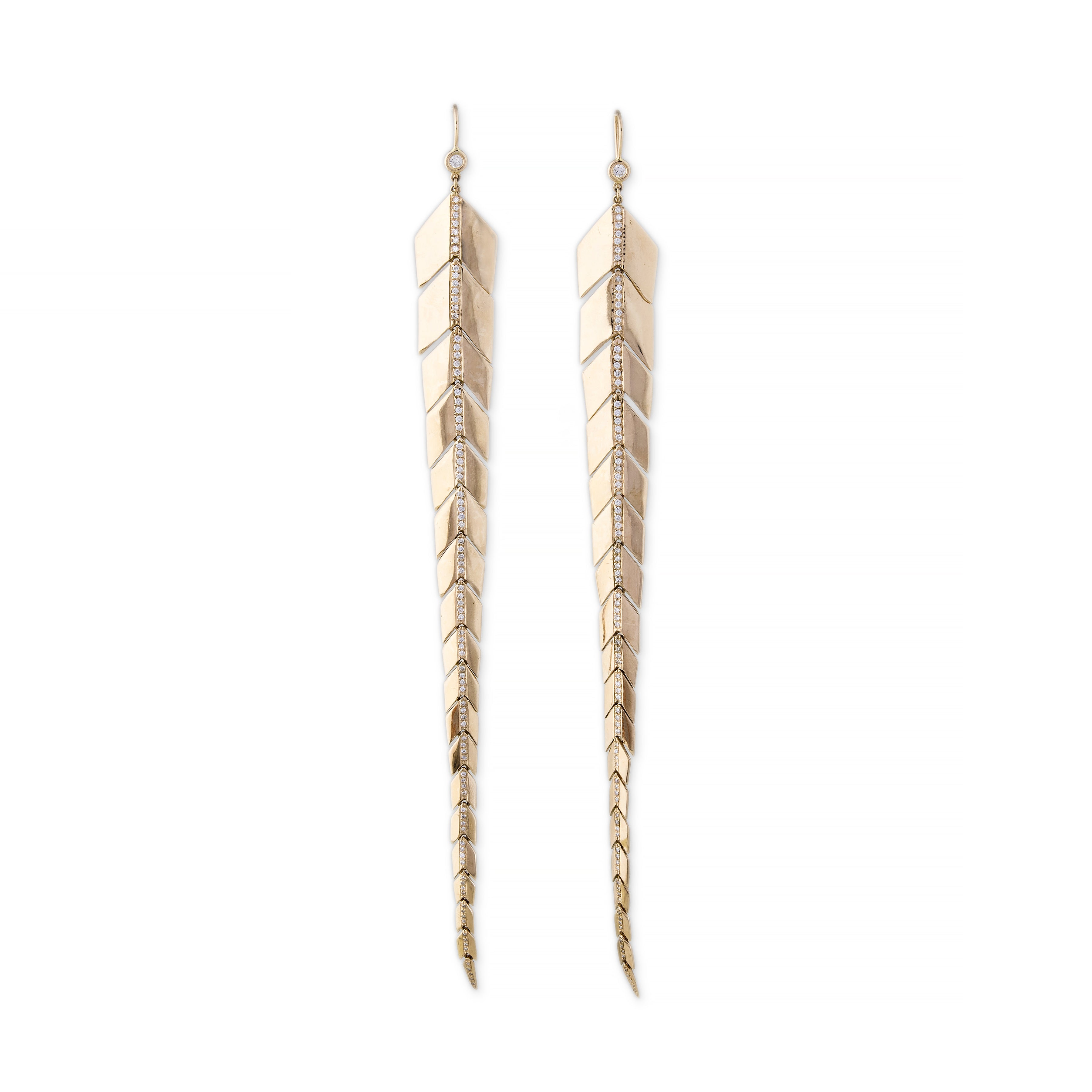 Pave Center Long Fishtail Earrings