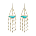 Pave Turquoise Trillion + Hammered Marquise Chandelier Earrings