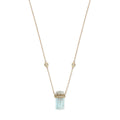 1 Row Pave Diamond Cap Aquamarine Crystal Necklace