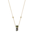 1 Row Pave Diamond Cap Green Tourmaline Crystal Necklace
