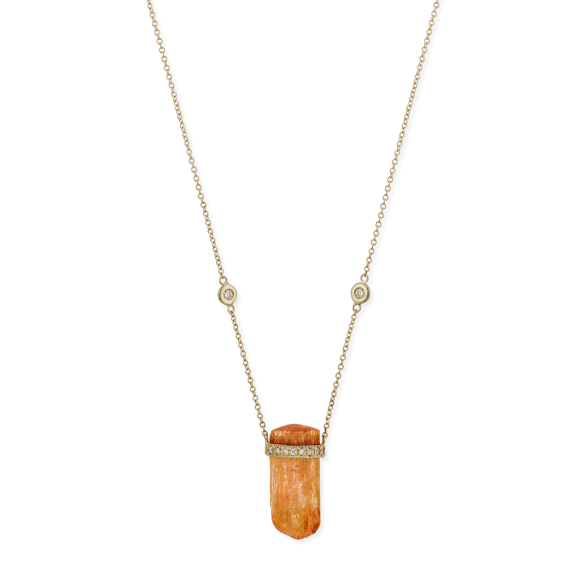 1 Row Pave Diamond Cap Imperial Topaz Crystal Necklace