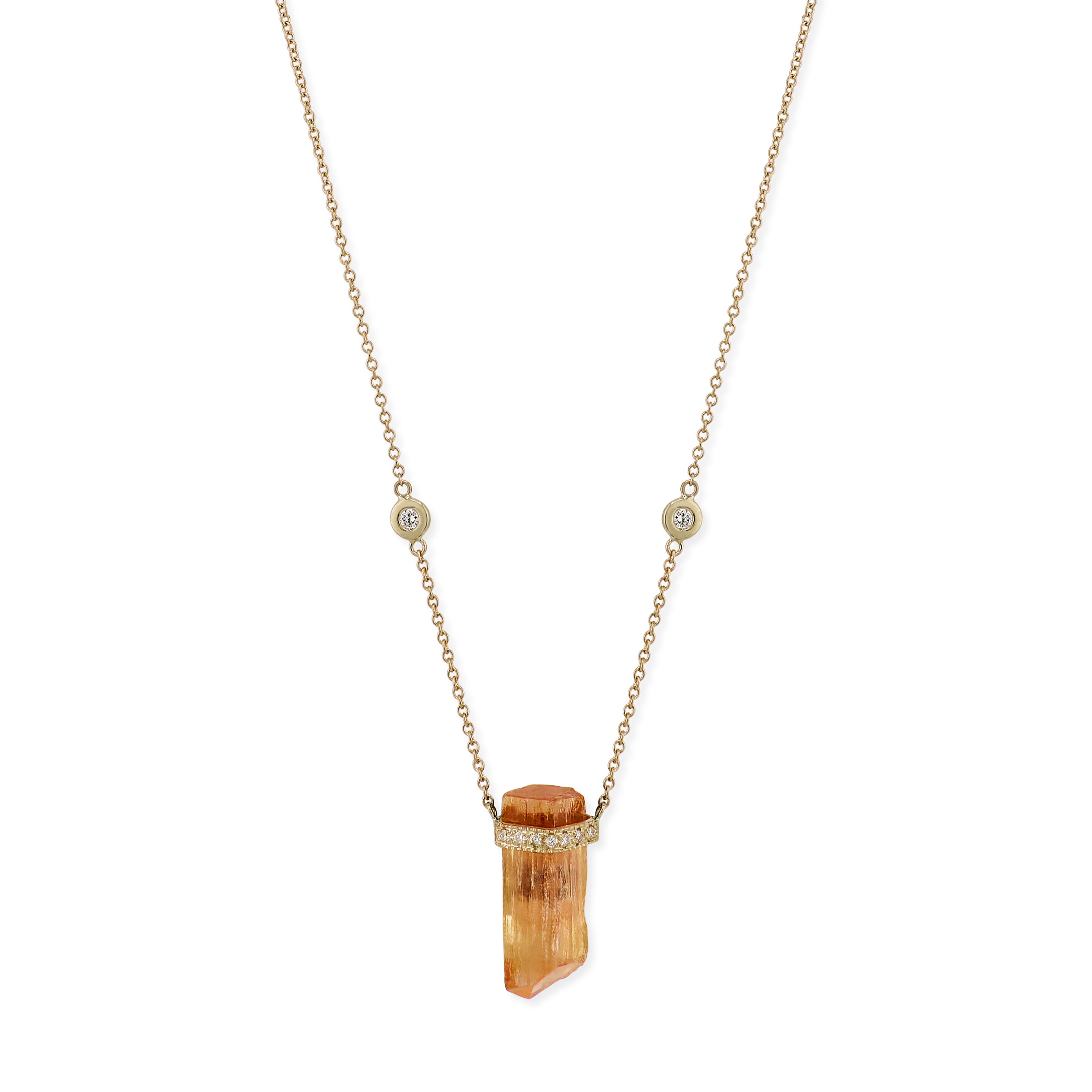 1 Row Pave Diamond Cap Imperial Topaz Crystal Necklace