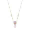 1 Row Pave Diamond Cap Kunzite Crystal Necklace