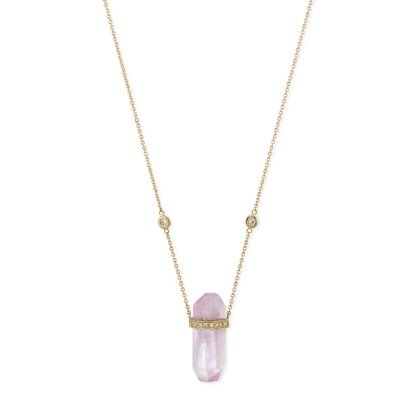 y♡Crystal☆bijou 1 Row Pave Diamond Cap Kunzite Crystal Necklace – Jacquie Aiche