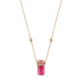 1 Row Pave Diamond Cap Pink Tourmaline Crystal Necklace