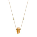1 Row Pave Diamond Cap Tangerine Lemurian Crystal Necklace