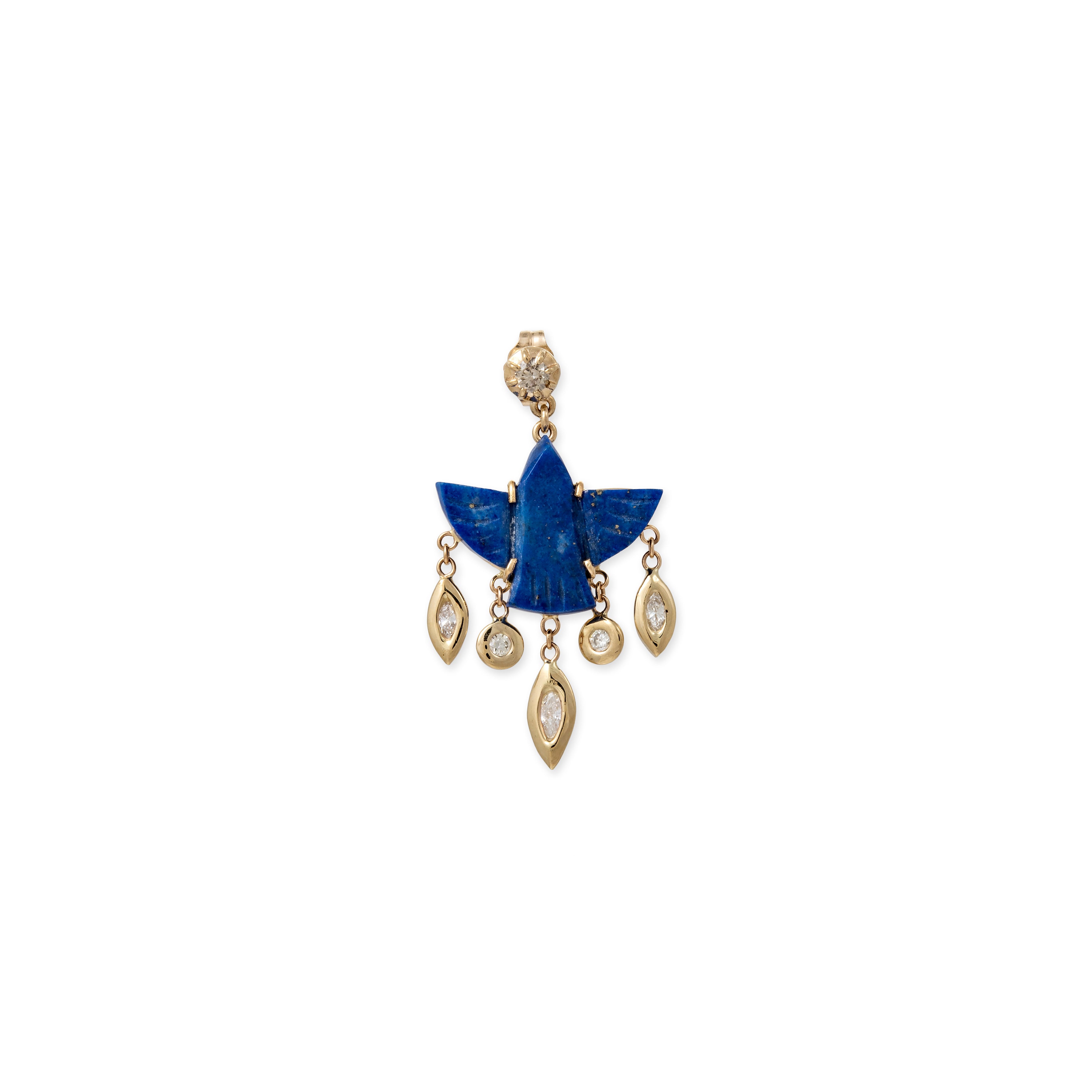 SOPHIA DIAMOND + BABY LAPIS THUNDERBIRD SHAKER DIAMOND DROP STUD