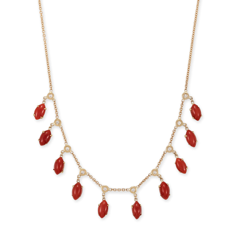 MARQUISE CORAL + DIAMOND SHAKER NECKLACE