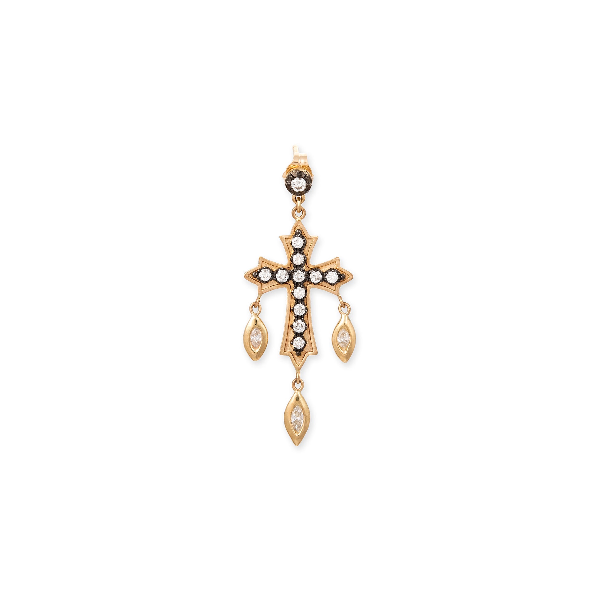 Black Rhodium Sophia Diamond Gothic Cross + 3 Marquise Shaker Drop Stud