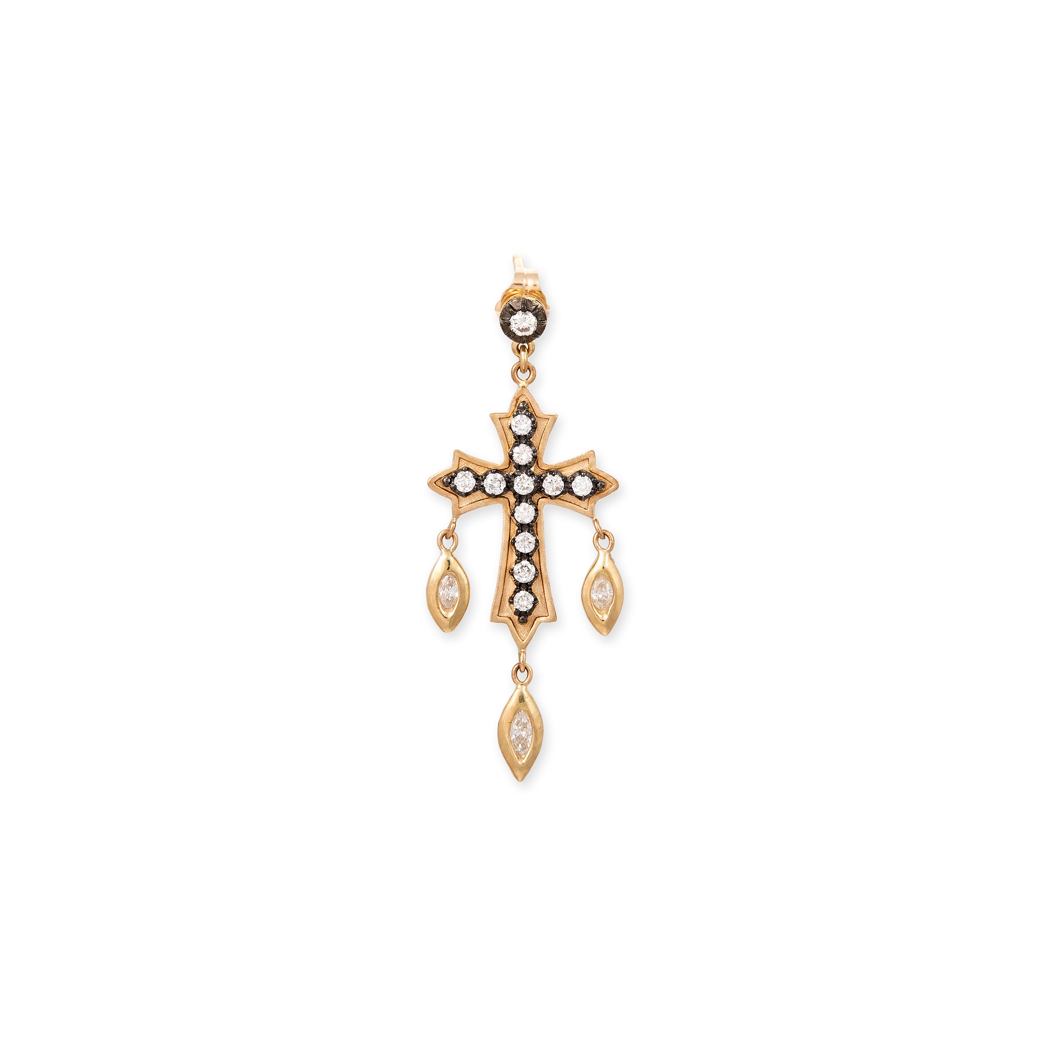 Black Rhodium Sophia Diamond Gothic Cross + 3 Marquise Shaker Drop Stud