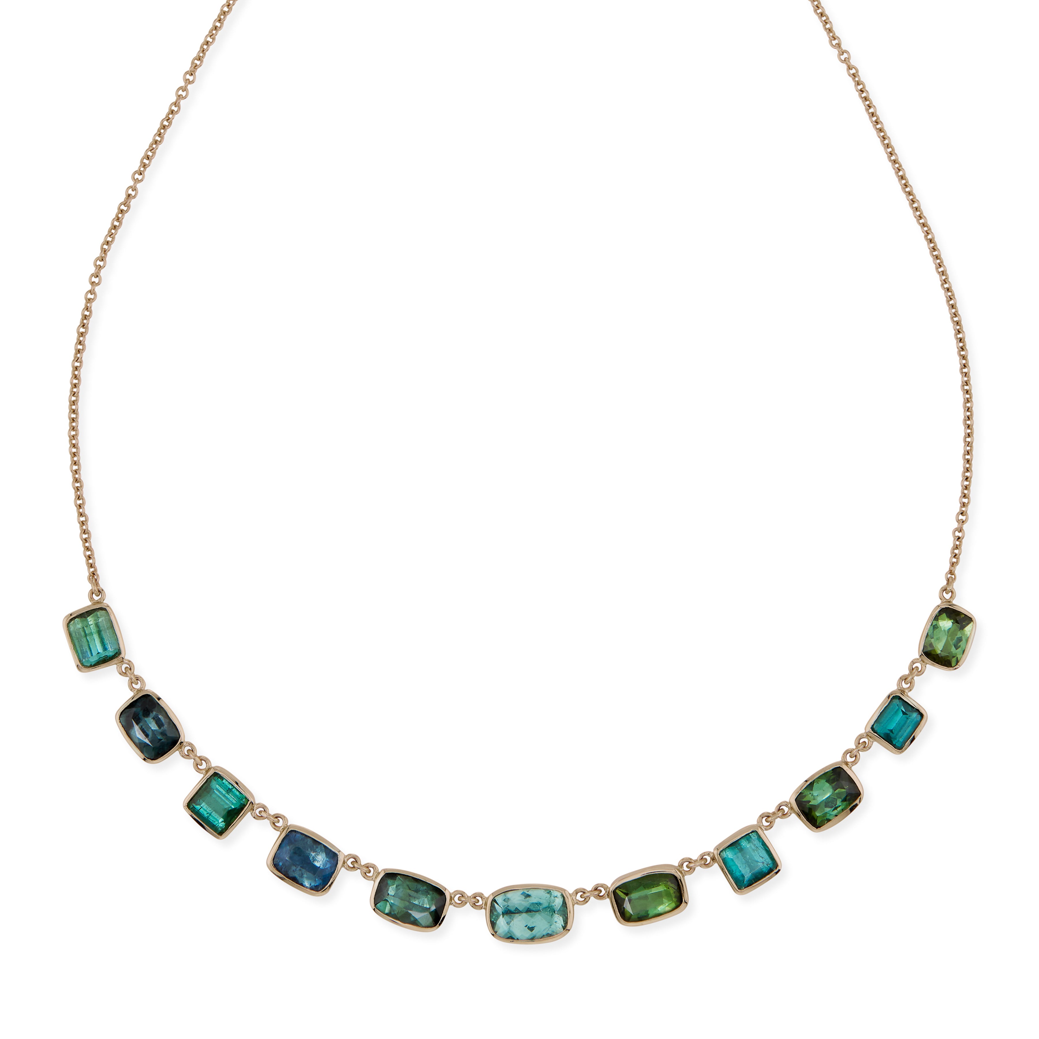 11 Green and Blue Tourmaline Bezel Necklace