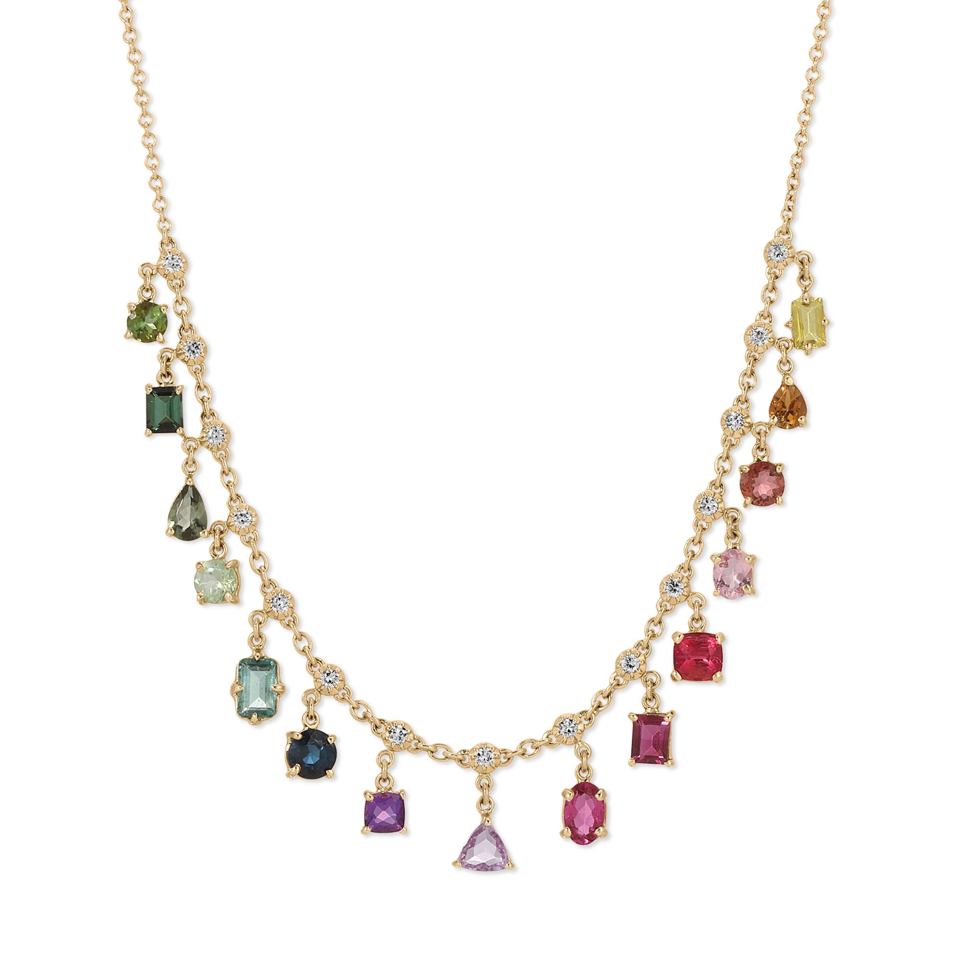 Multi Shape Tourmaline + Sophia Diamond Shaker Necklace