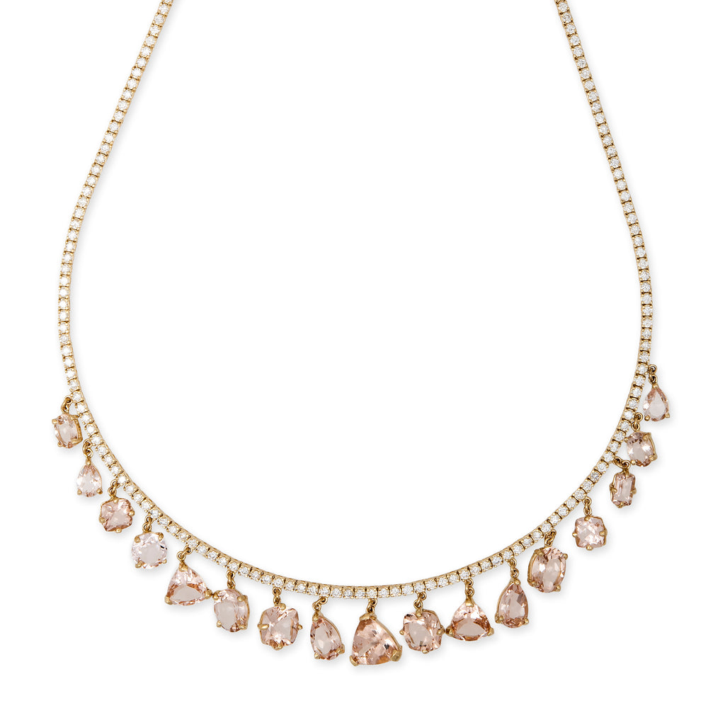 Multi Shape Morganite + Twiggy Diamond Shaker Tennis Necklace