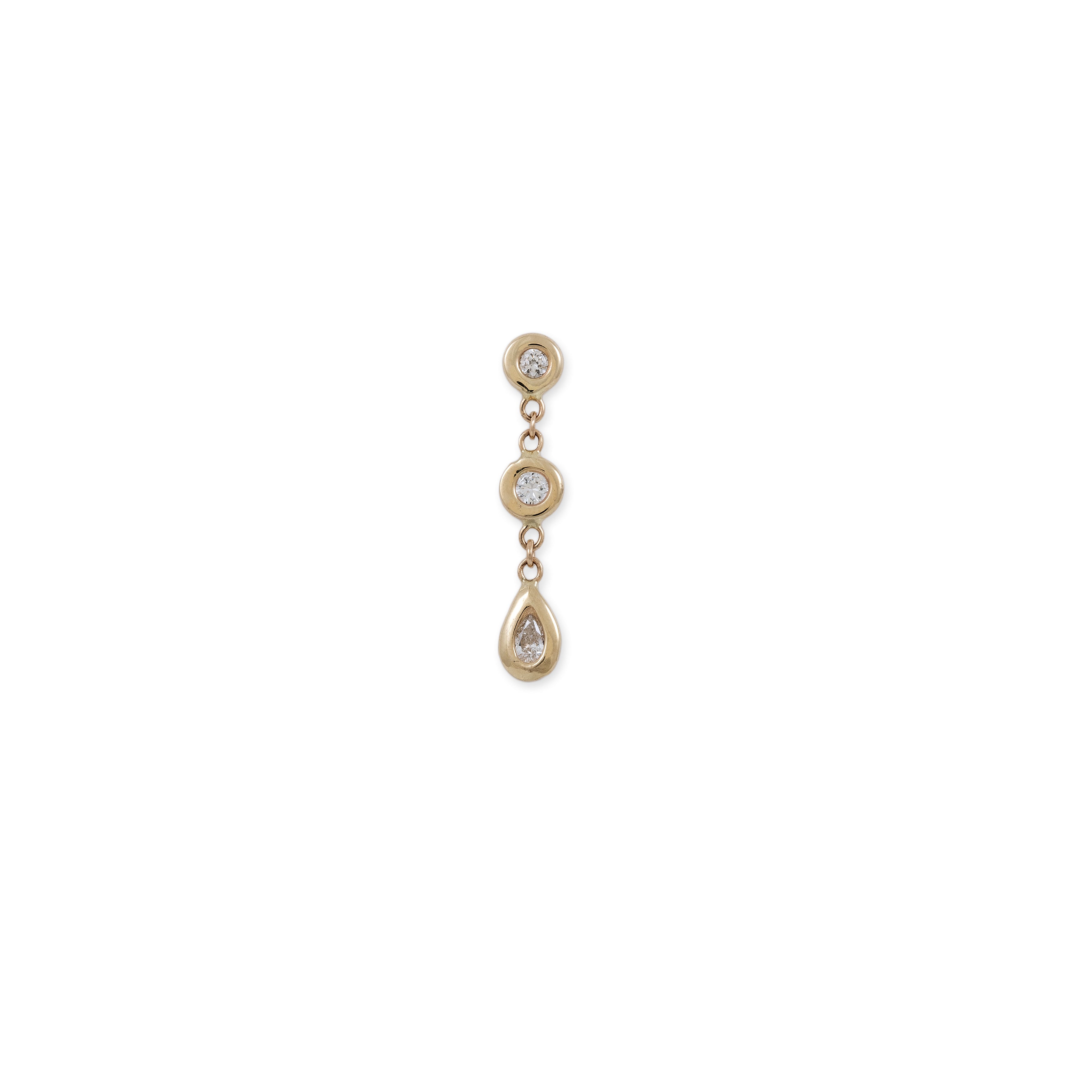 2 + 1 TEARDROP DIAMOND DROP STUD EARRING ON WHITE BACKGROUND