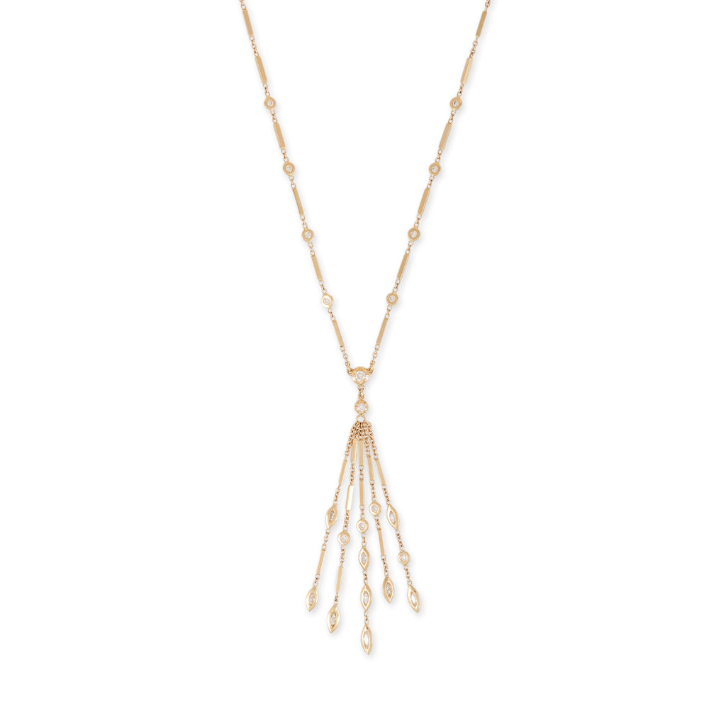 Large Sophia Diamond + Marquise and Round Diamond Tassel Necklace